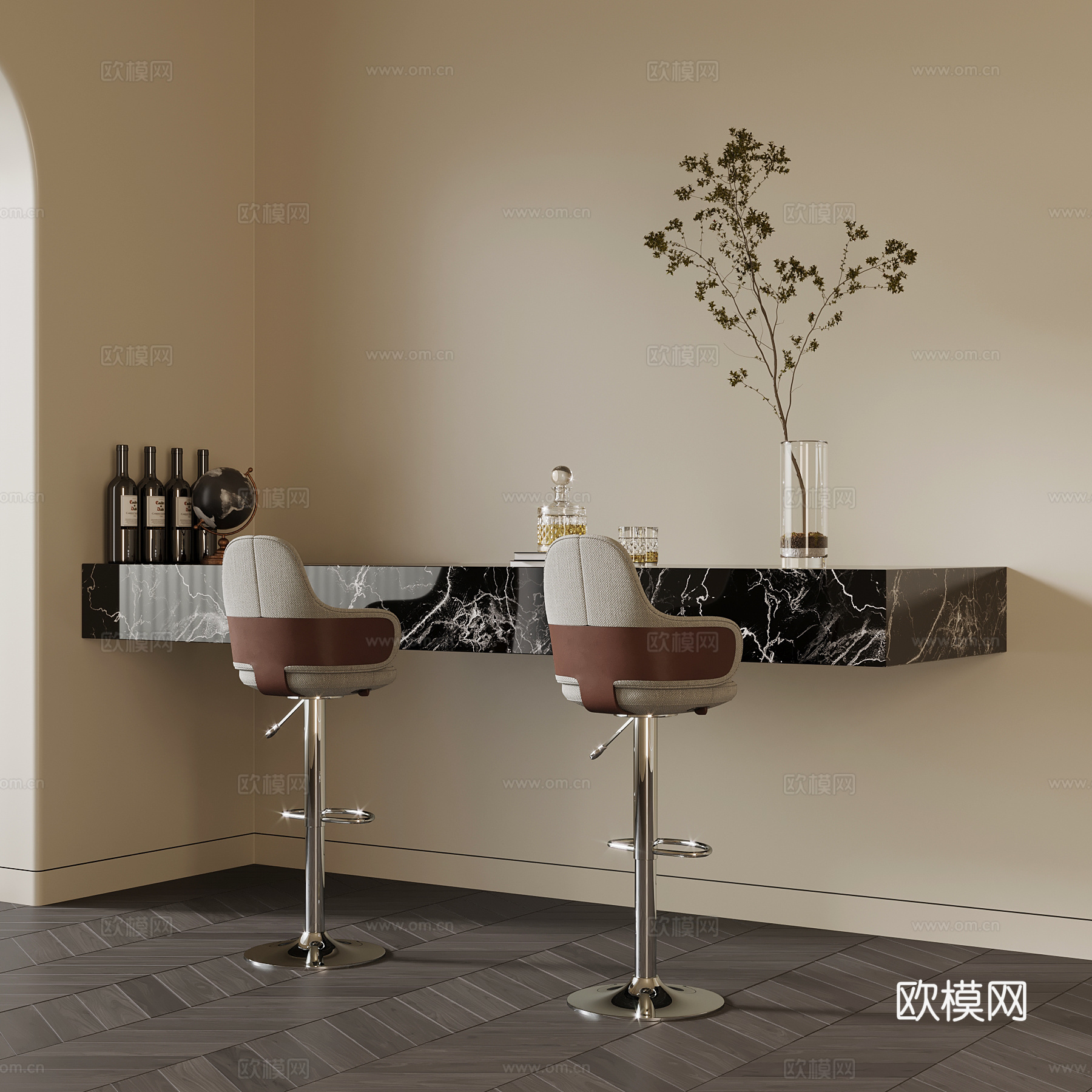 意式水吧台 吧椅su模型