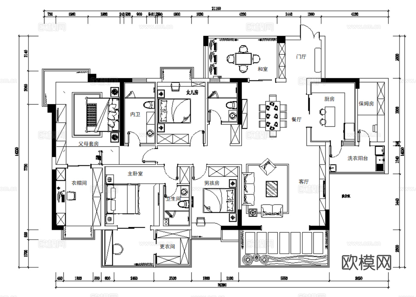 10套现代简约轻奢极简住宅样板间大平层别墅CAD施工图效果图cad施工图