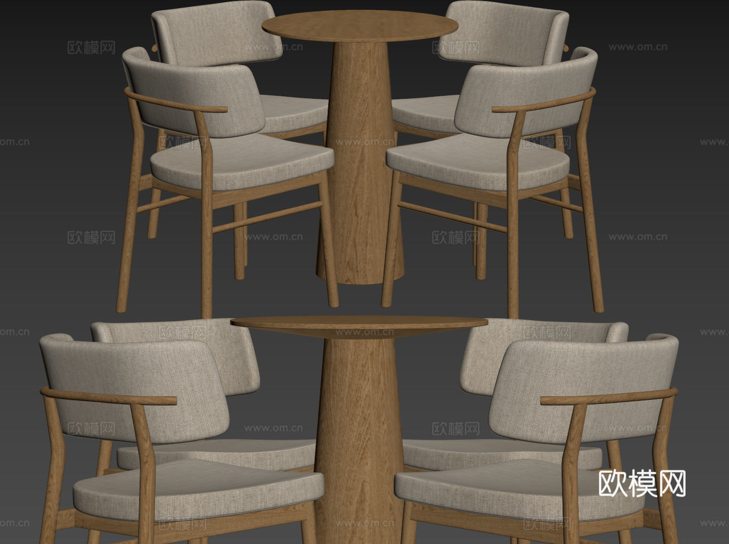 现代奶油风桌椅组合 餐桌组合 洽谈桌椅 圆桌 休闲桌椅su模型