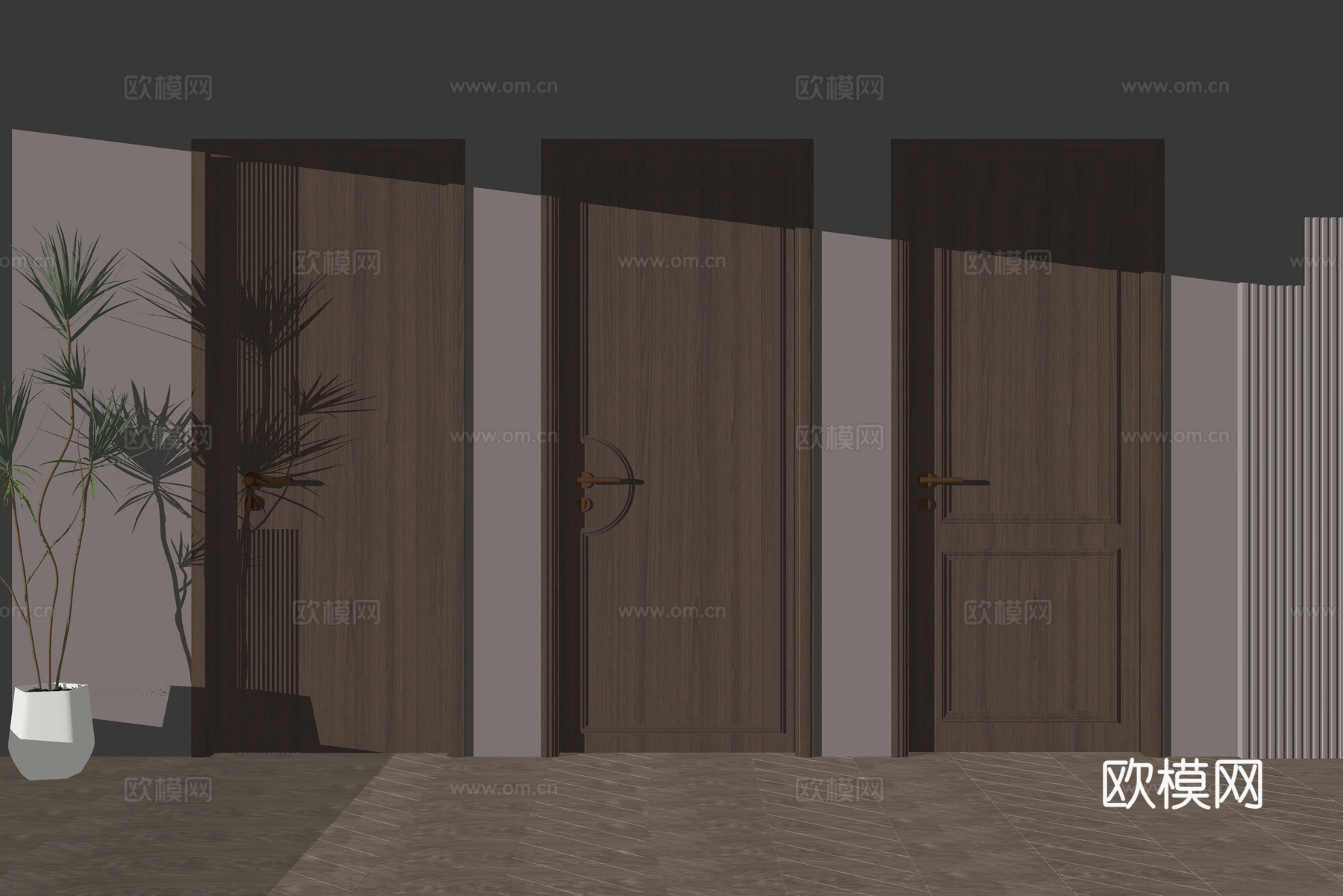 中古风单开门 卧室门 平开门 木门su模型