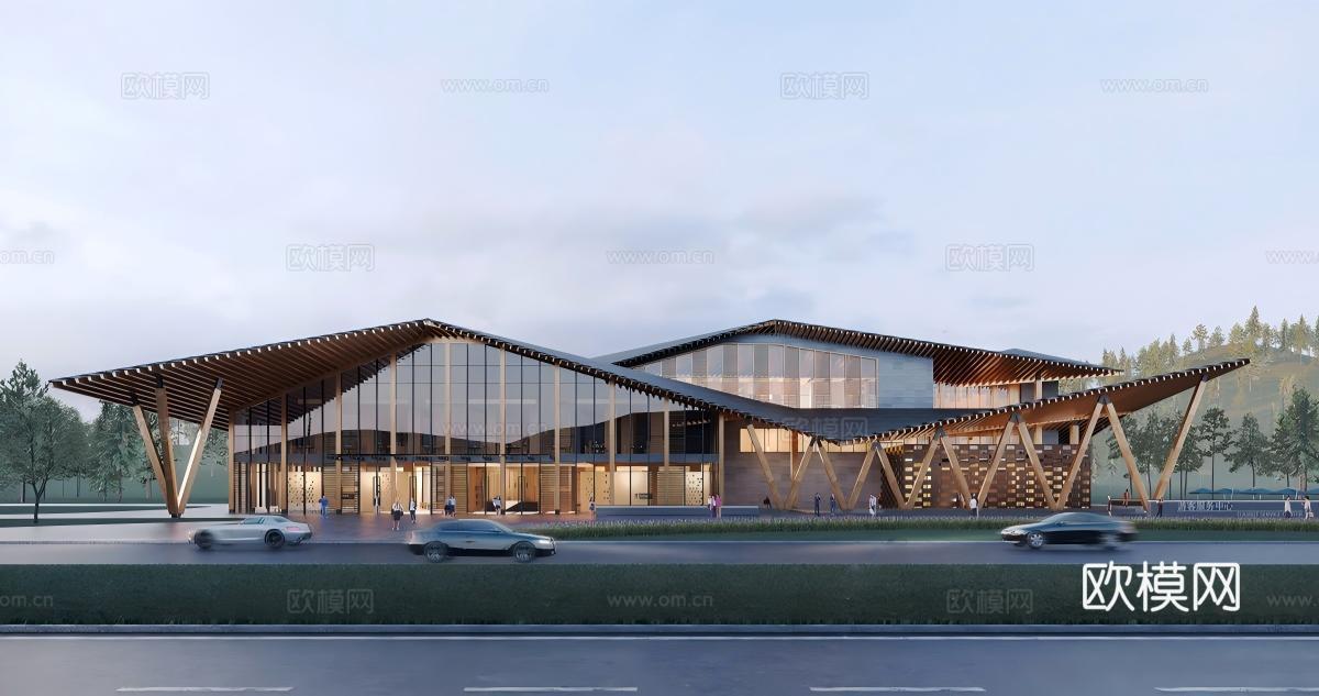 现代游客中心  游客驿站建筑su模型