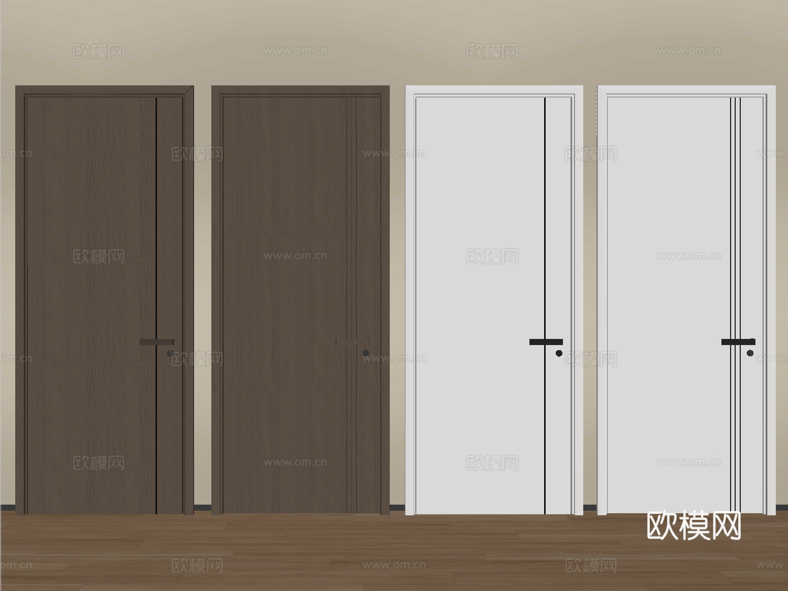 现代单开门 卧室门 平开门 木门su模型