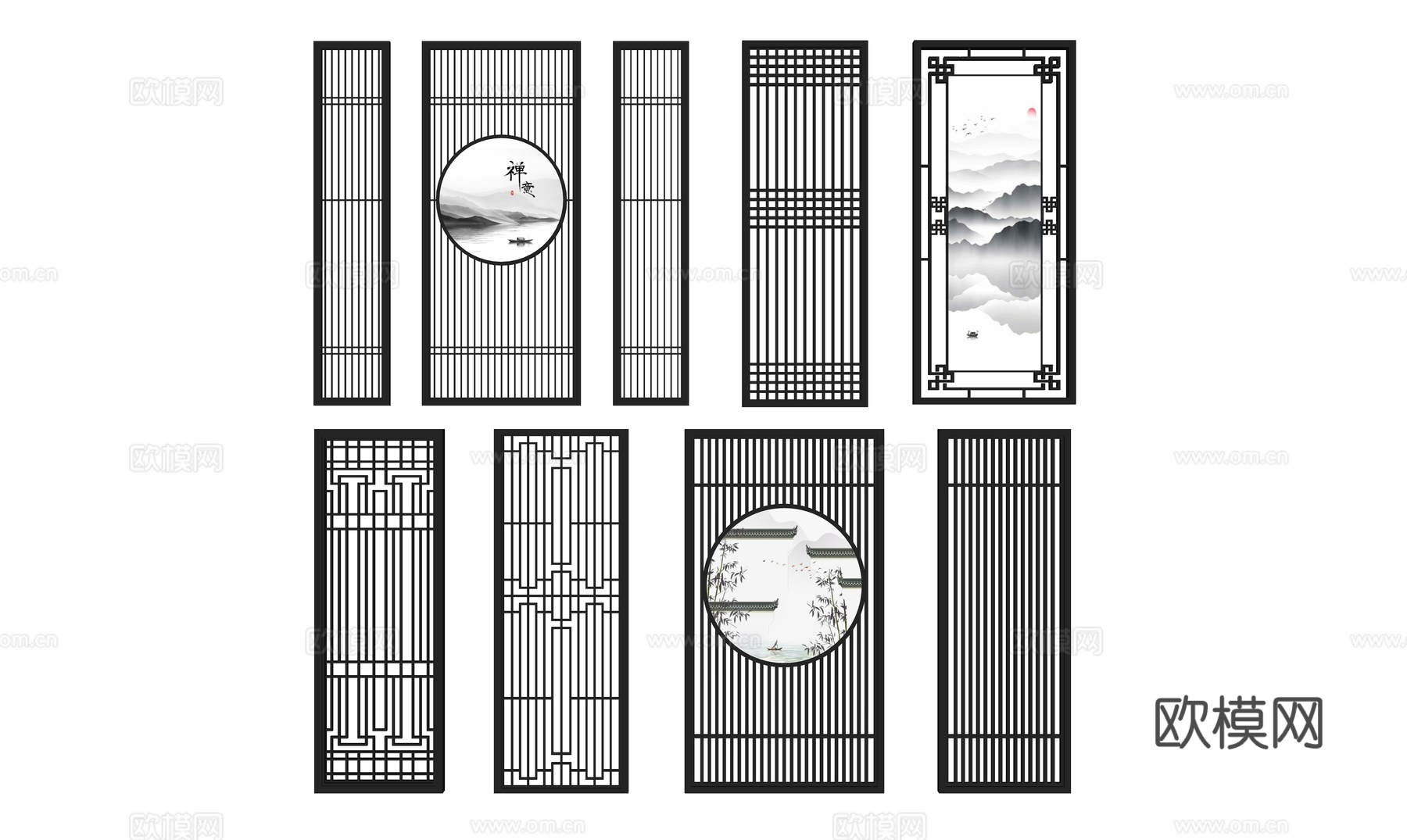常用新中式屏风su模型
