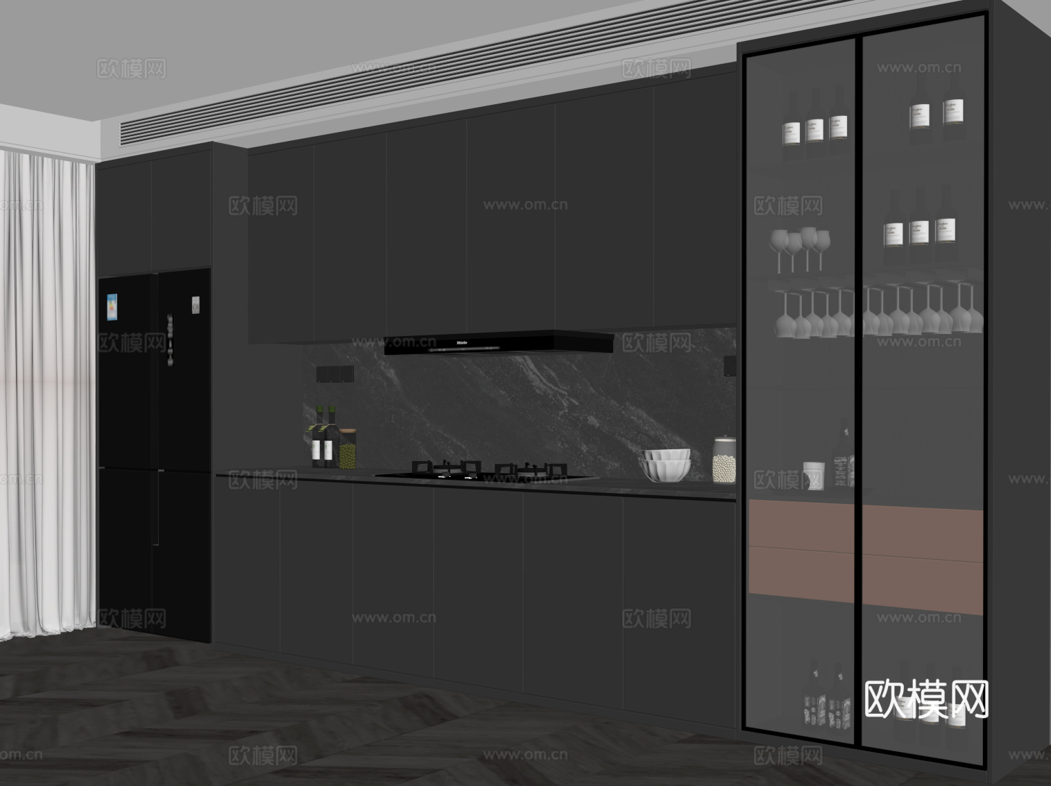 现代意式酒柜 餐边柜 橱柜su模型