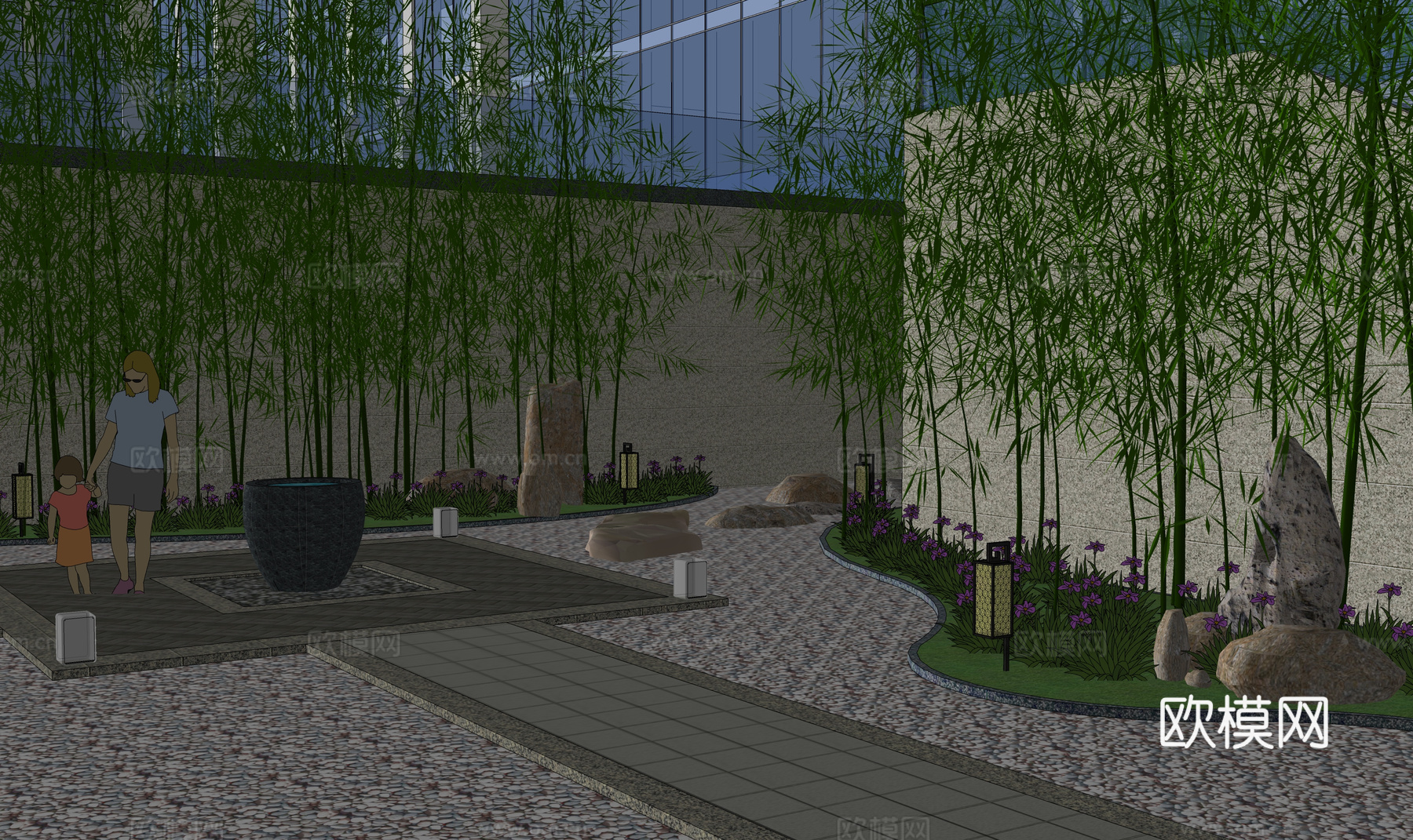 水池 阳光房 微景观 露台 造景 屋顶花园 水景 景观su模型