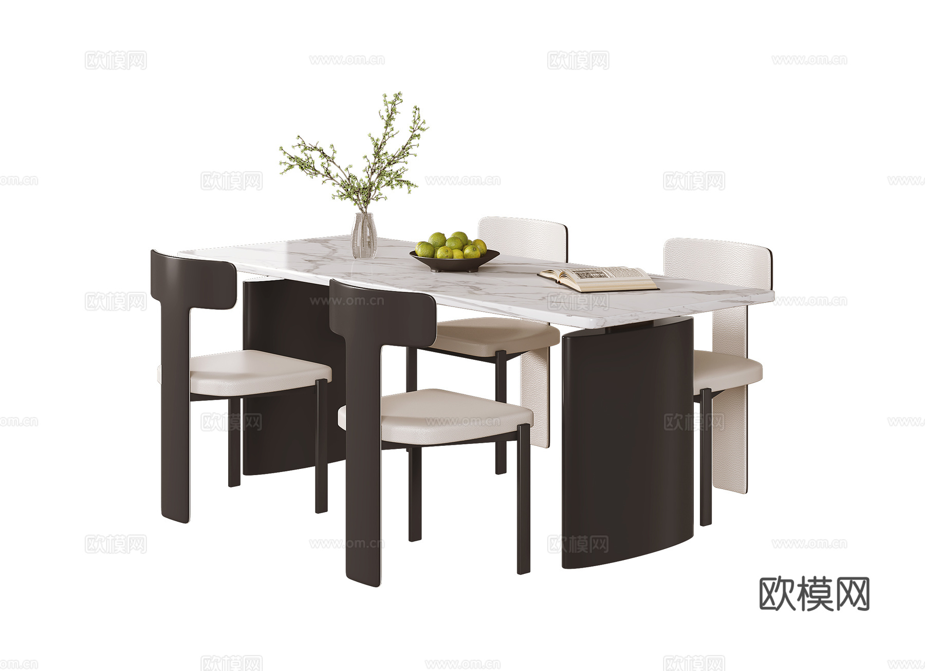 现代餐桌椅su模型下载（渲染图1）