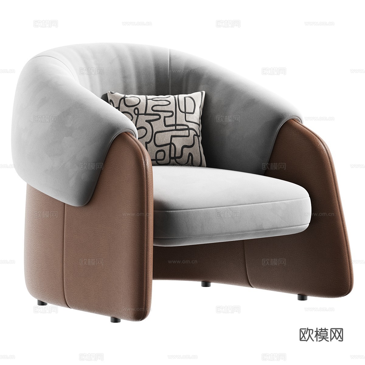 现代意式布艺皮革扶手椅3d模型下载（渲染图6）
