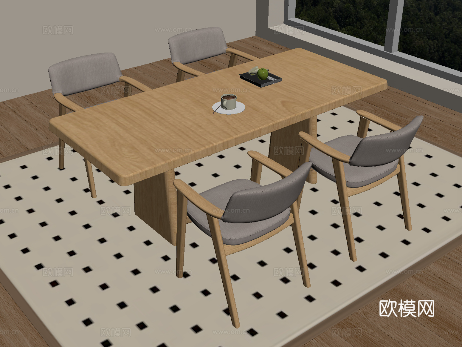 现代洽谈桌椅 休闲桌椅 实木餐桌椅su模型
