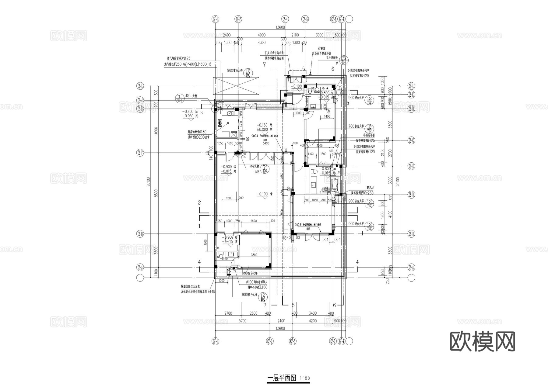 单层民宿建筑施工图cad施工图