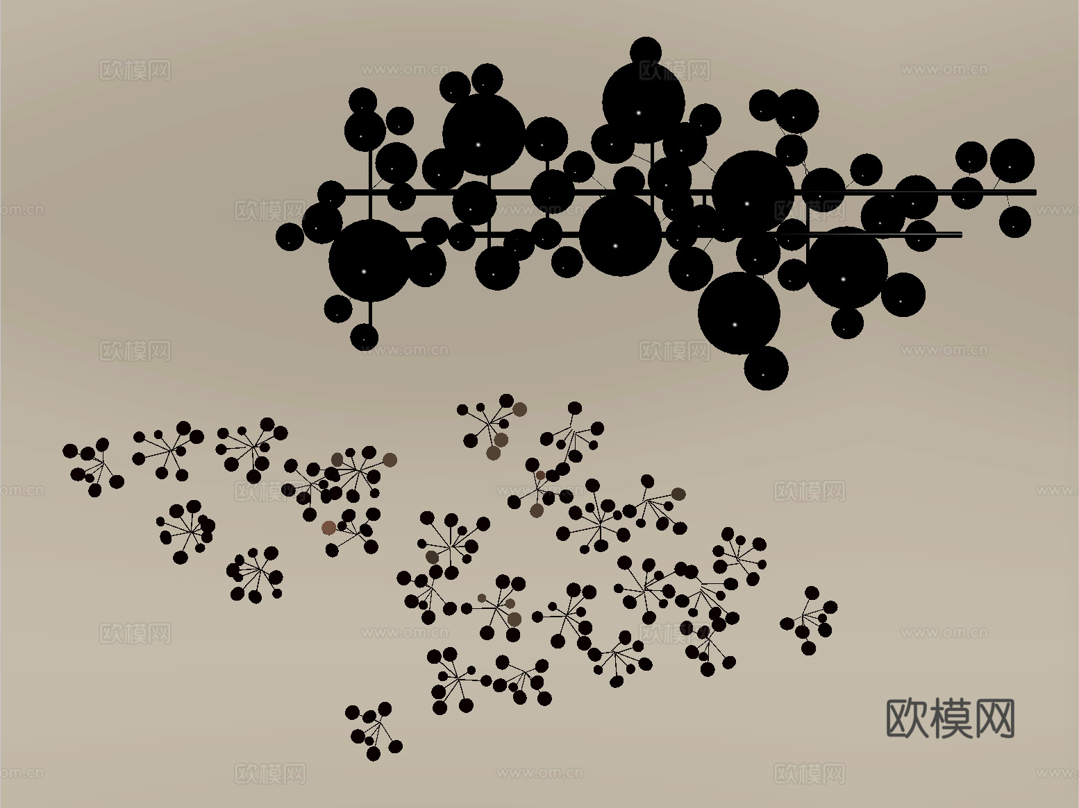 现代轻奢墙饰组合  立体墙饰su模型