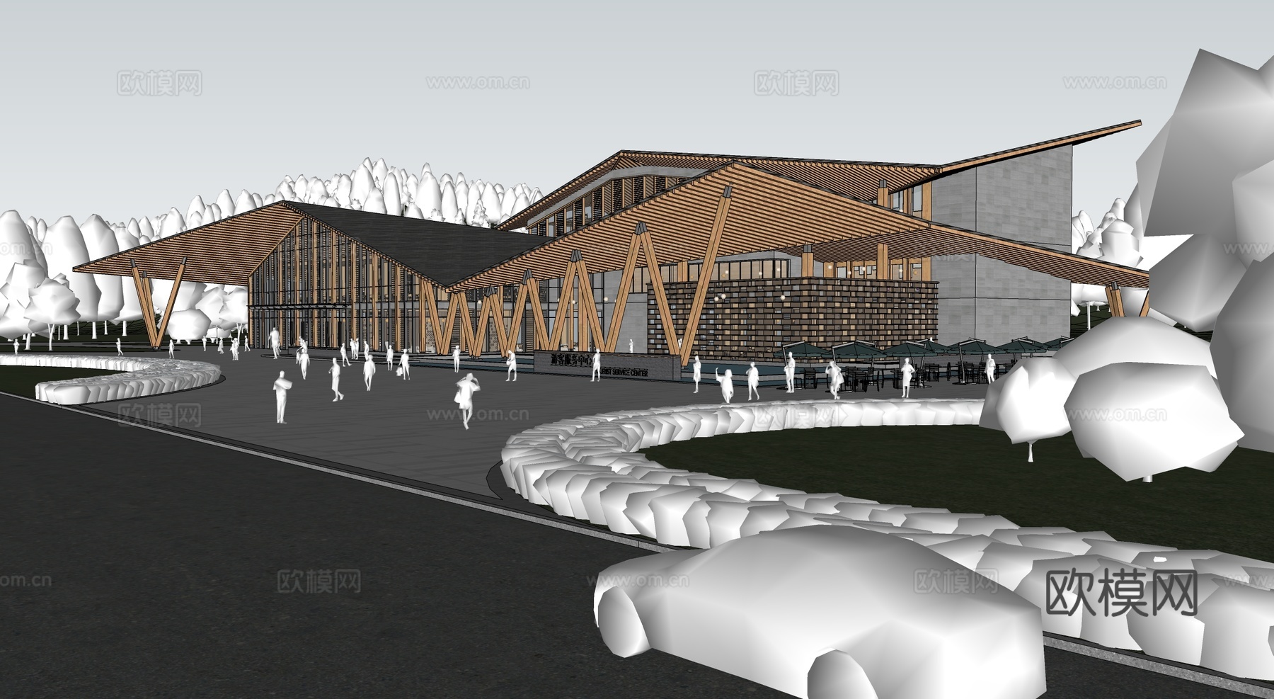 现代游客中心  游客驿站建筑su模型