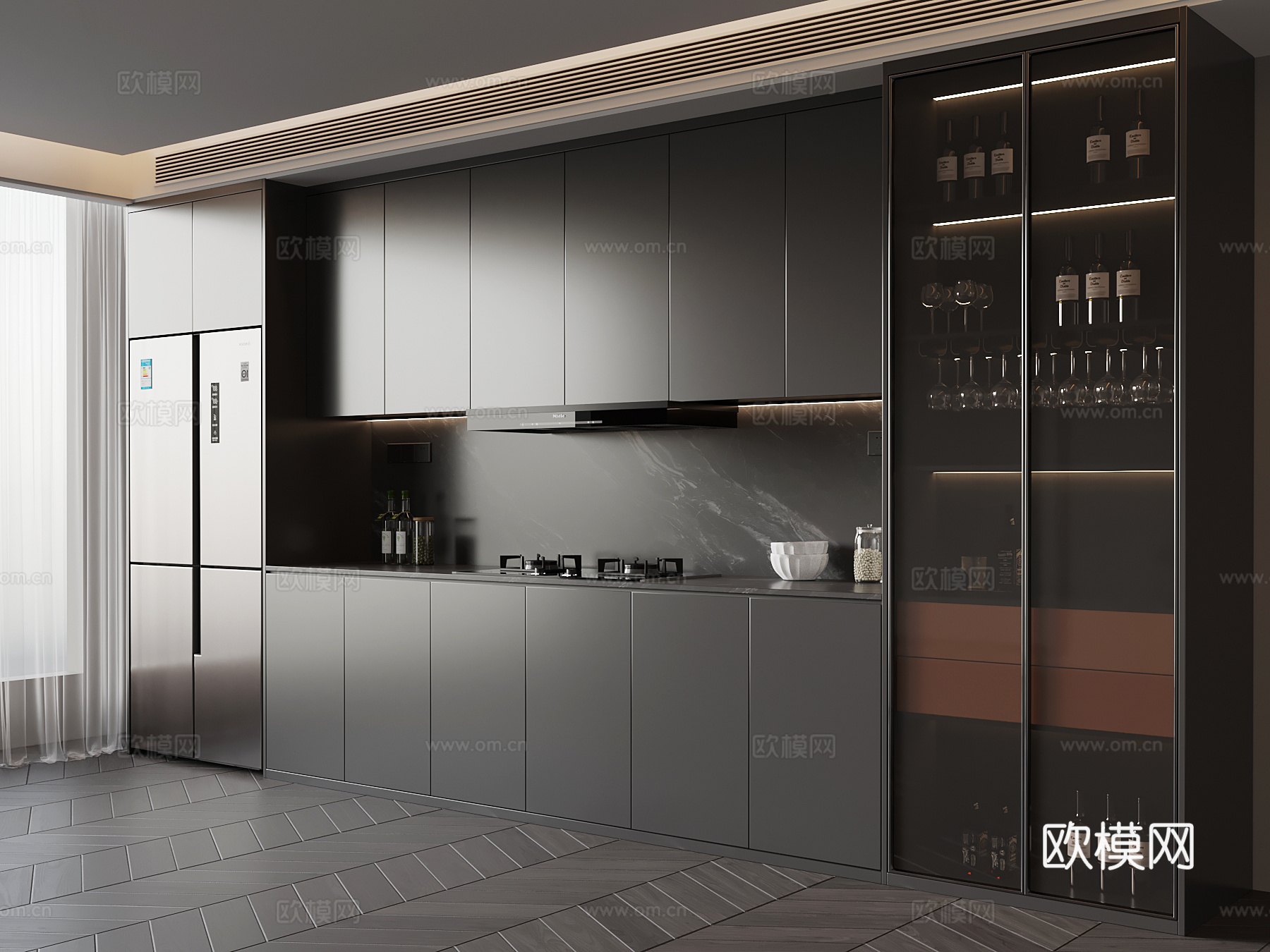 现代意式酒柜 餐边柜 橱柜su模型