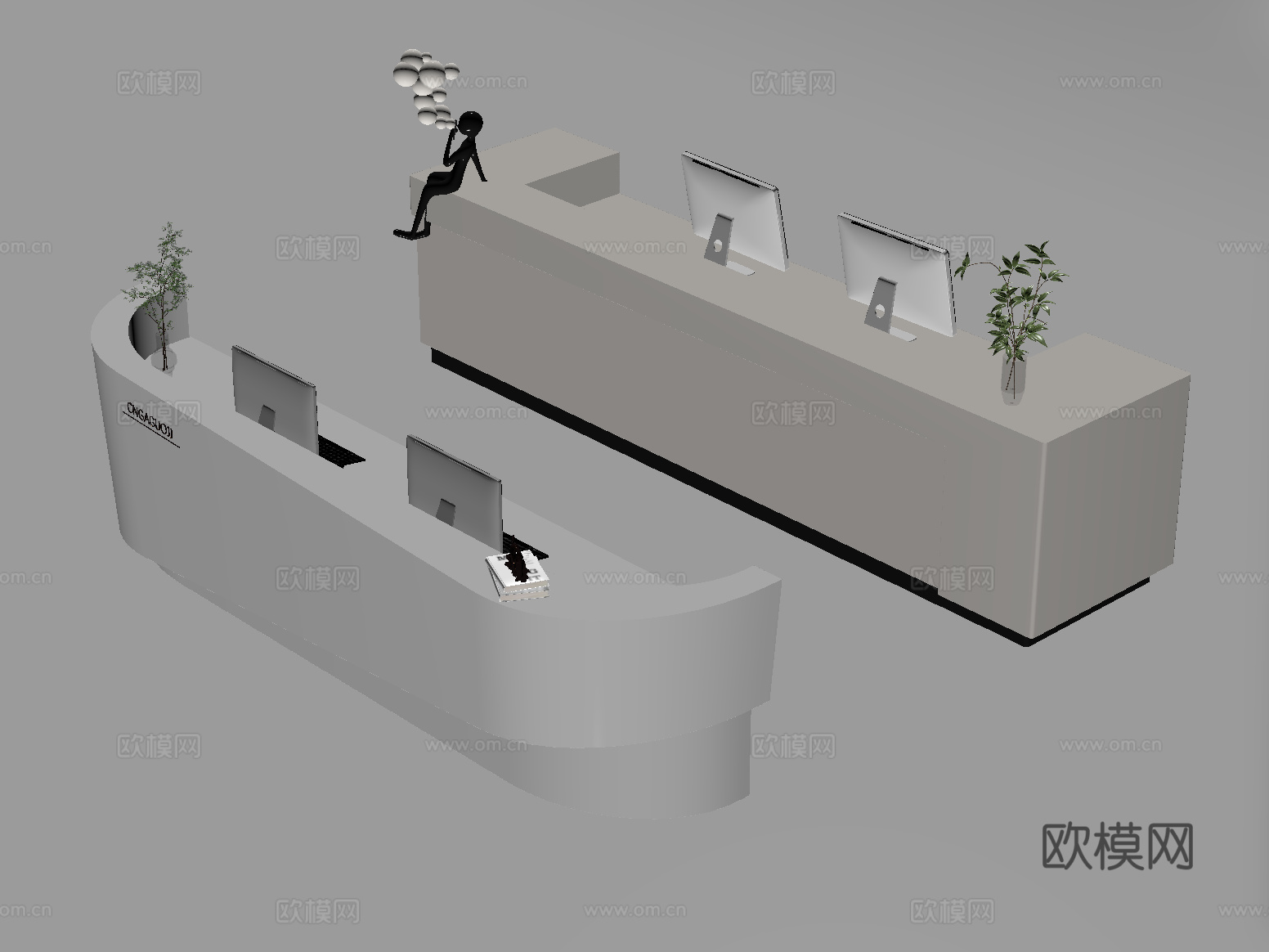 现代公司前台 接待区 吧台 接待台 服务台su模型