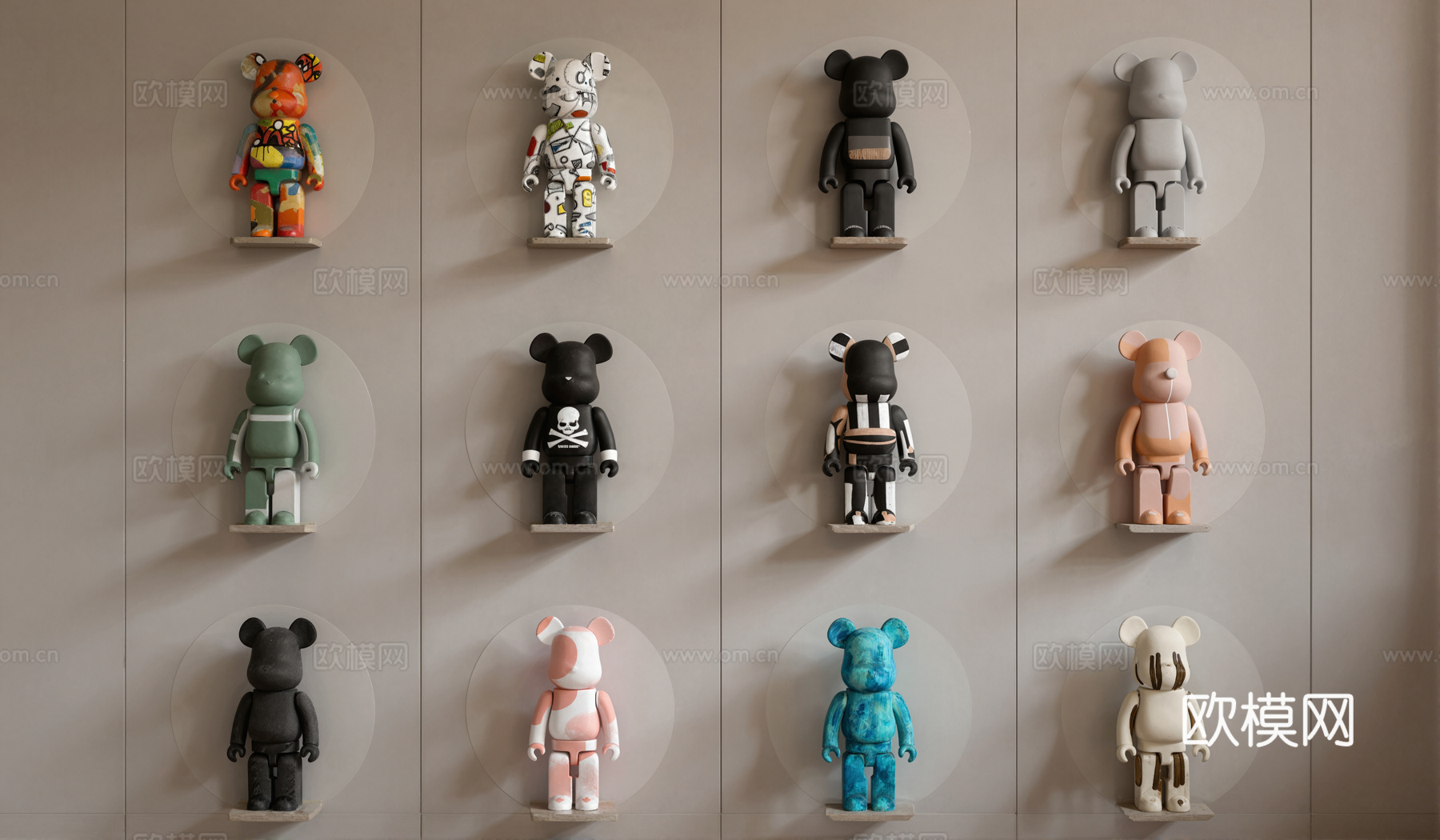 现代玩具公仔暴力熊手办手办墙su模型