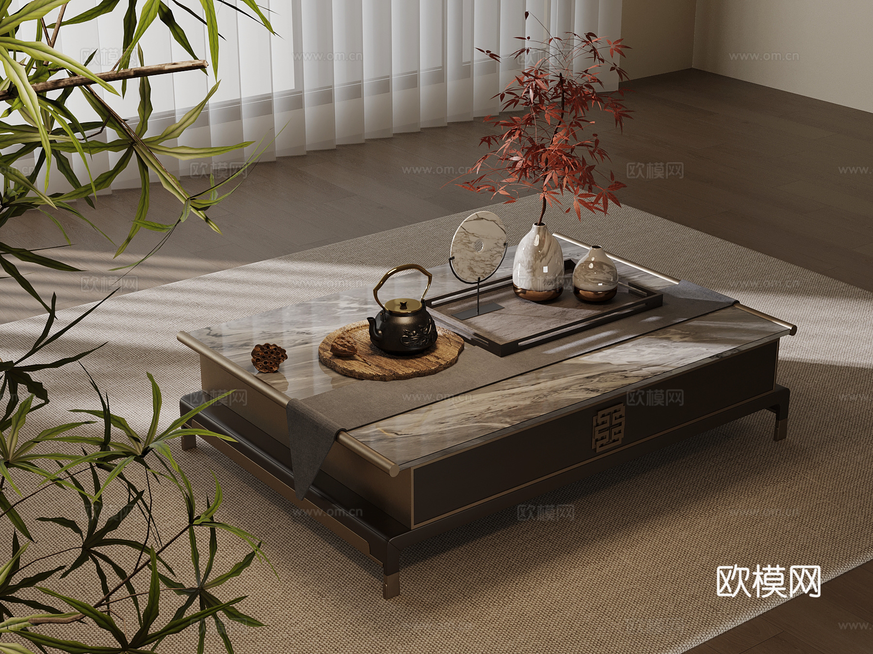 新中式茶几su模型