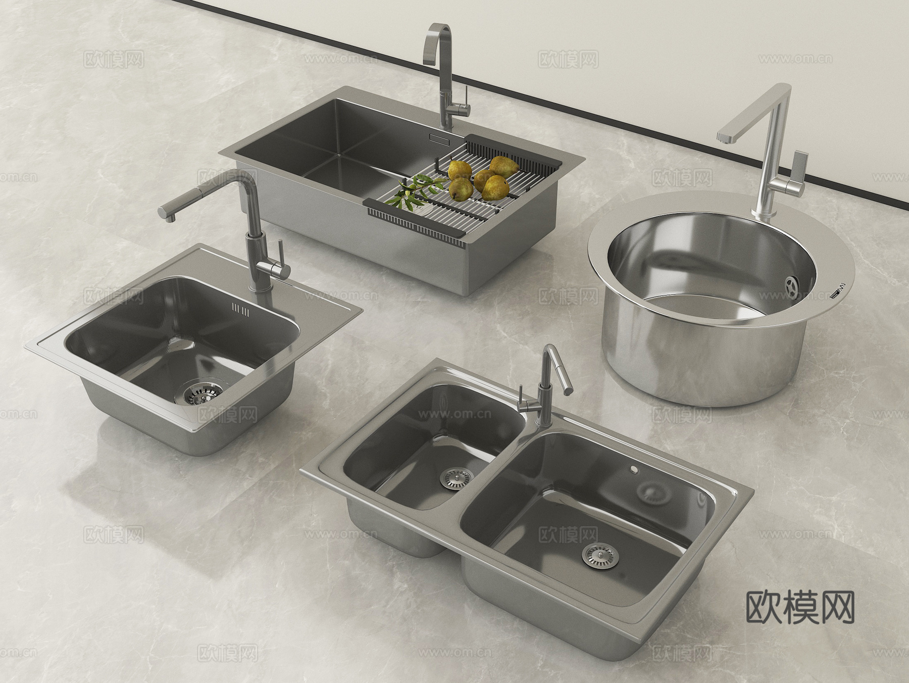 现代水槽洗菜池 洗菜盆水龙头 不锈钢水槽su模型