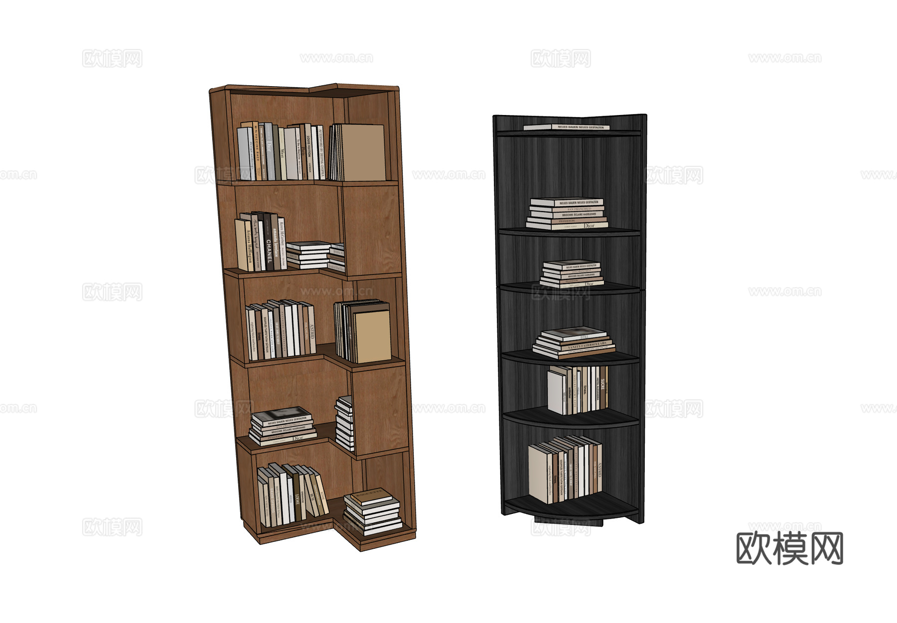 现代转角柜 书柜 书籍 实木柜子 装饰柜su模型