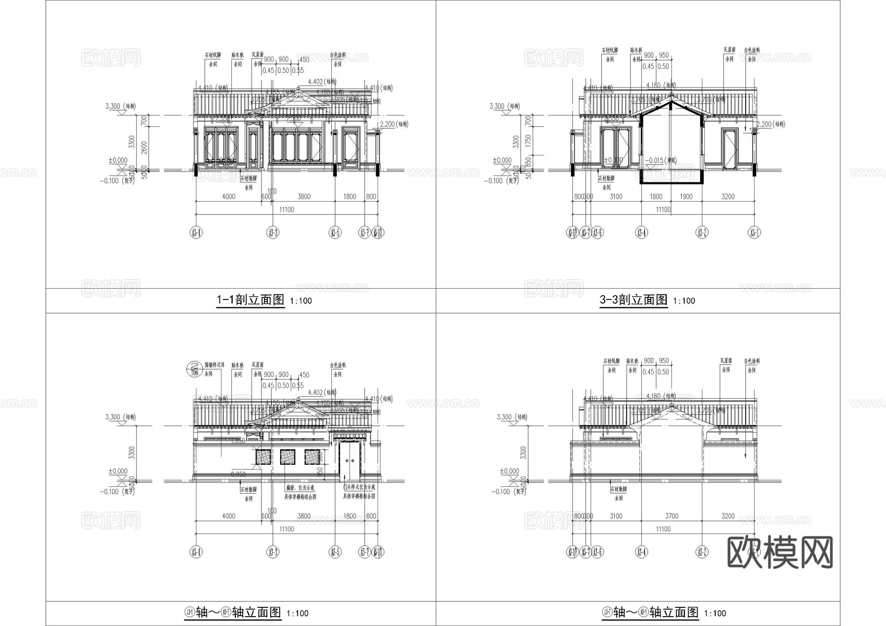 新中式民宿建筑施工图cad施工图