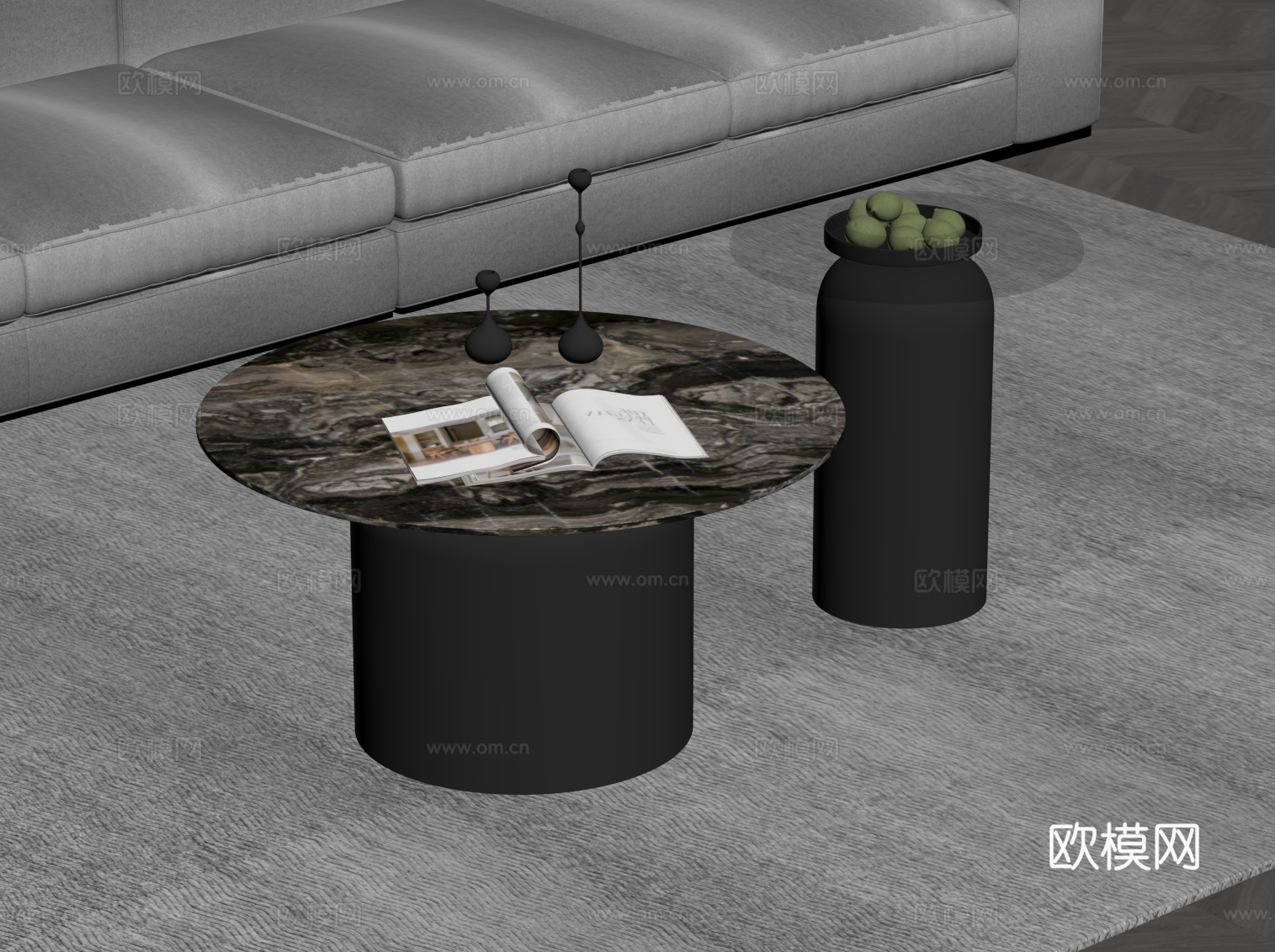 现代意式茶几 子母组合茶几su模型