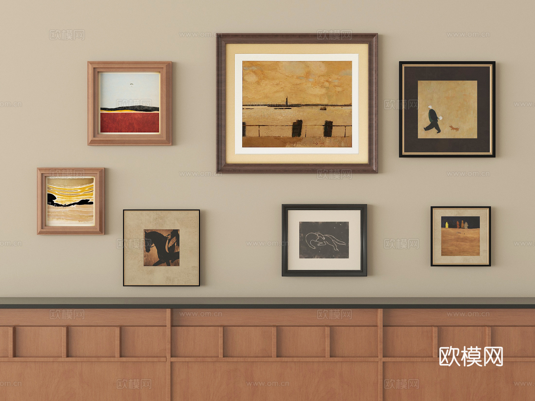 中古风挂画组合 装饰挂画su模型