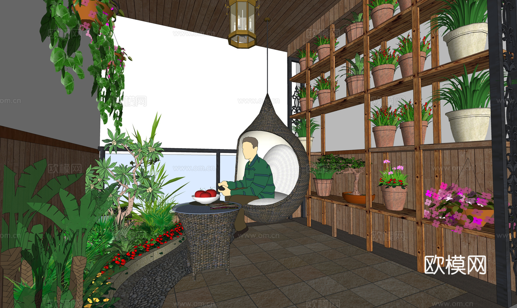 水池 阳光房 微景观 露台 造景 屋顶花园 水景 景观su模型