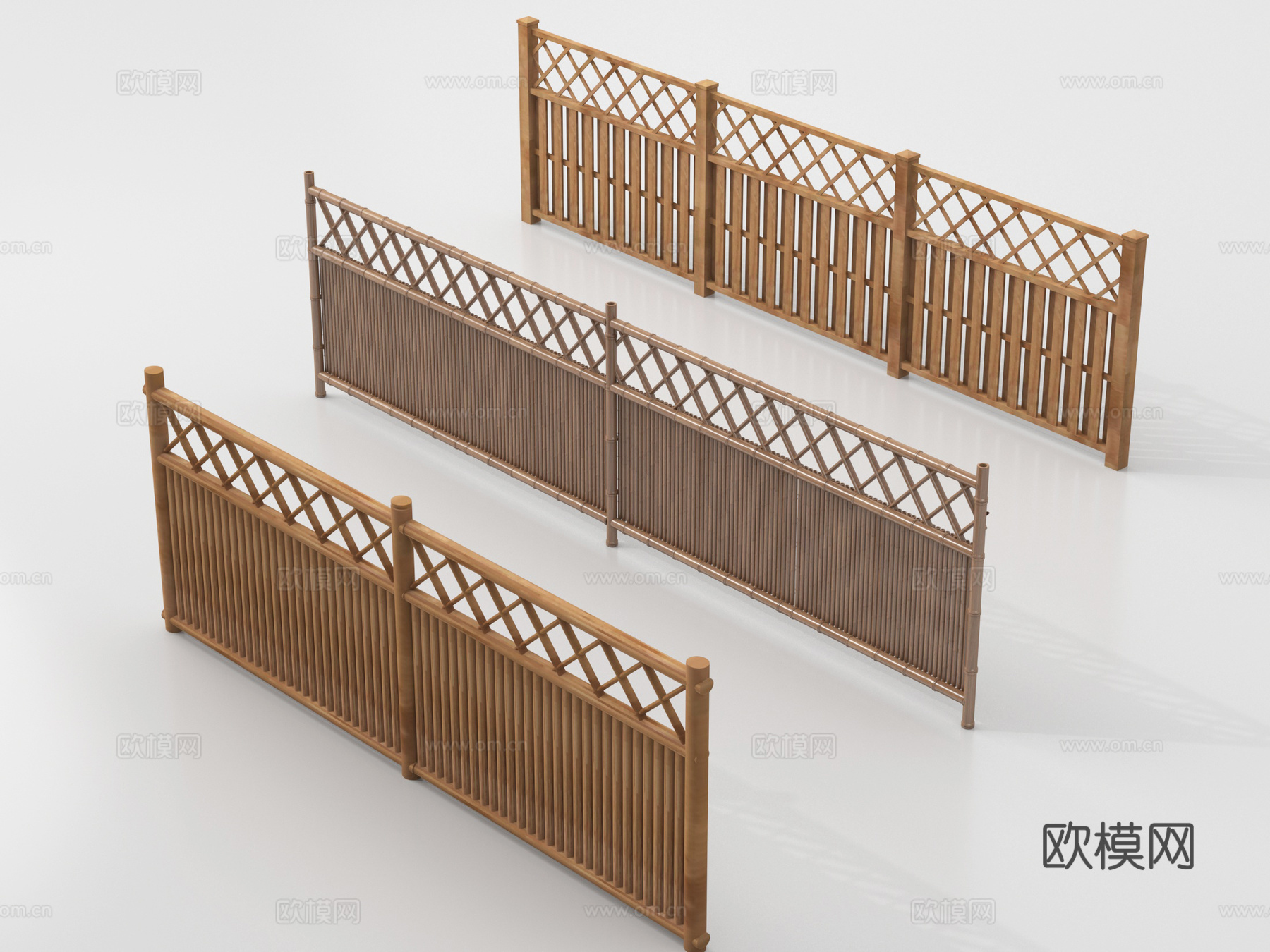 新中式栅栏 围栏护栏 木栅栏 篱笆围墙su模型
