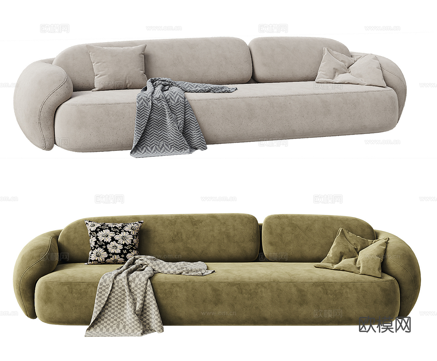 gubi 法式奶油风三人沙发 云朵沙发su模型
