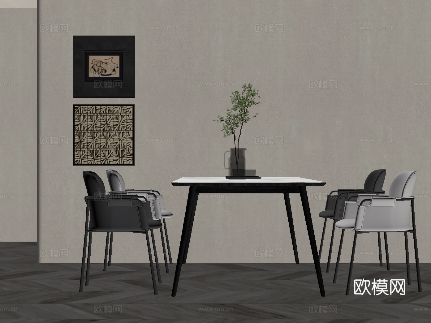 现代意式餐桌椅su模型