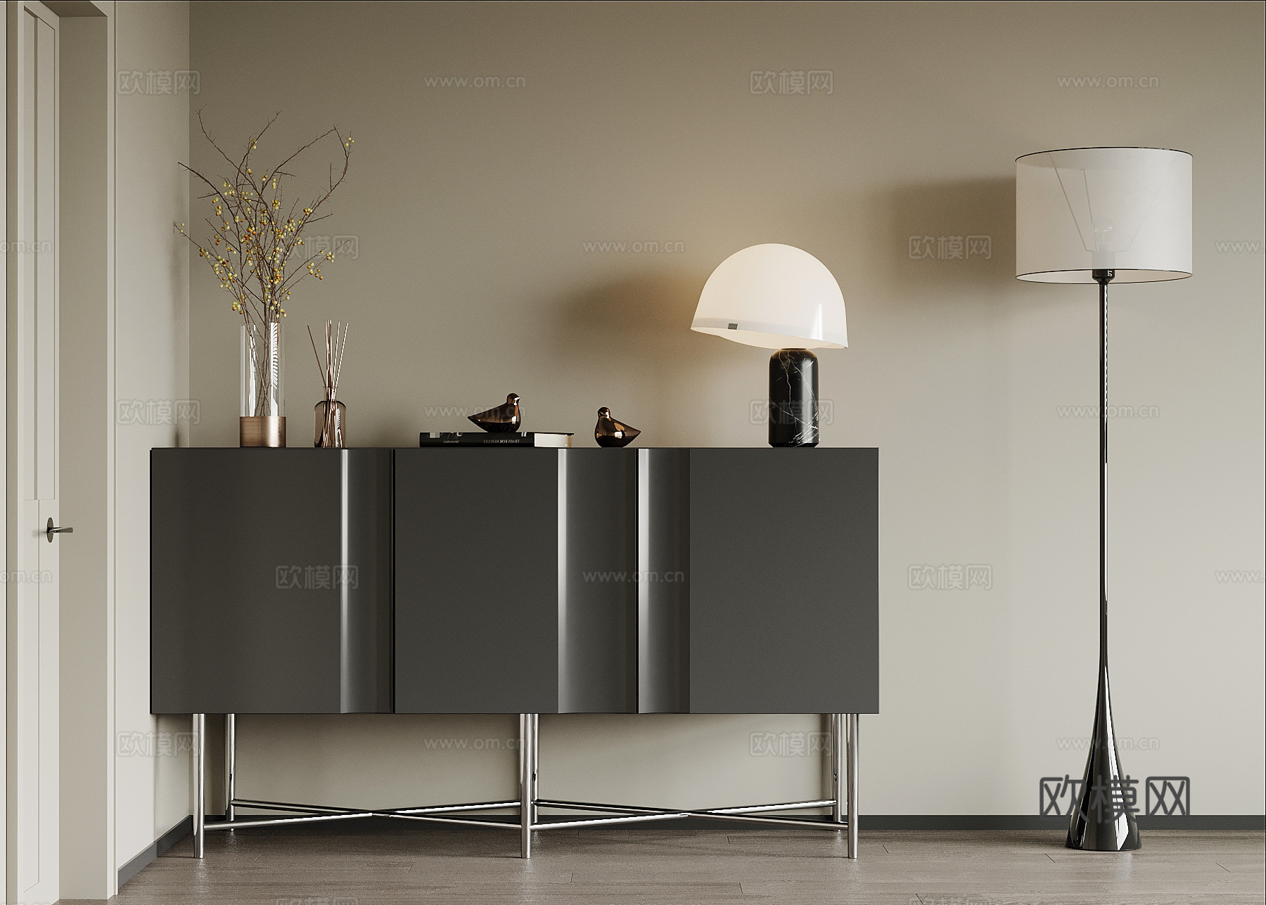 现代玄关柜 边柜su模型下载（渲染图1）