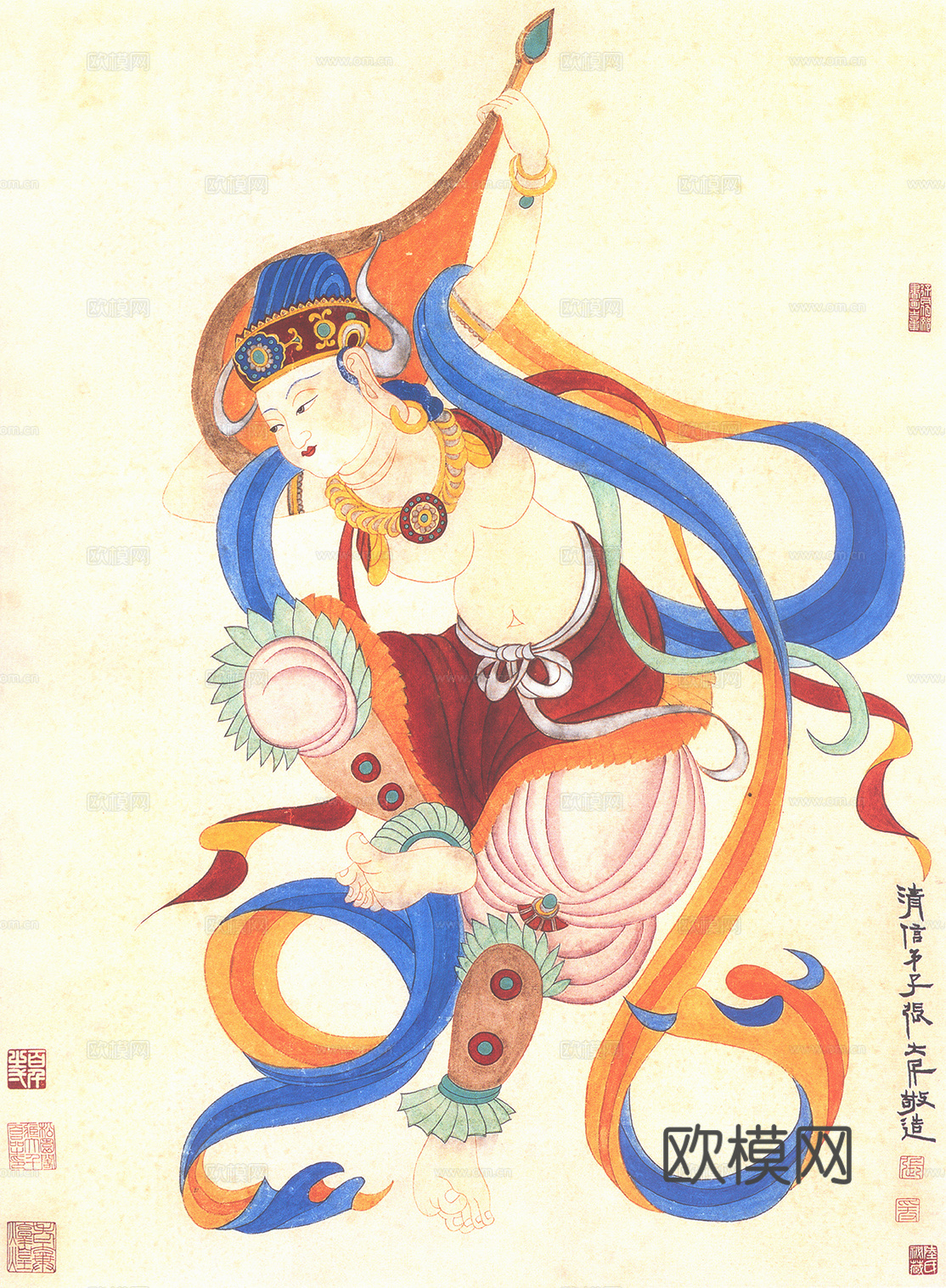 张大千绘画作品，中国近现代水墨画，写意水墨画敦煌壁画 仕女