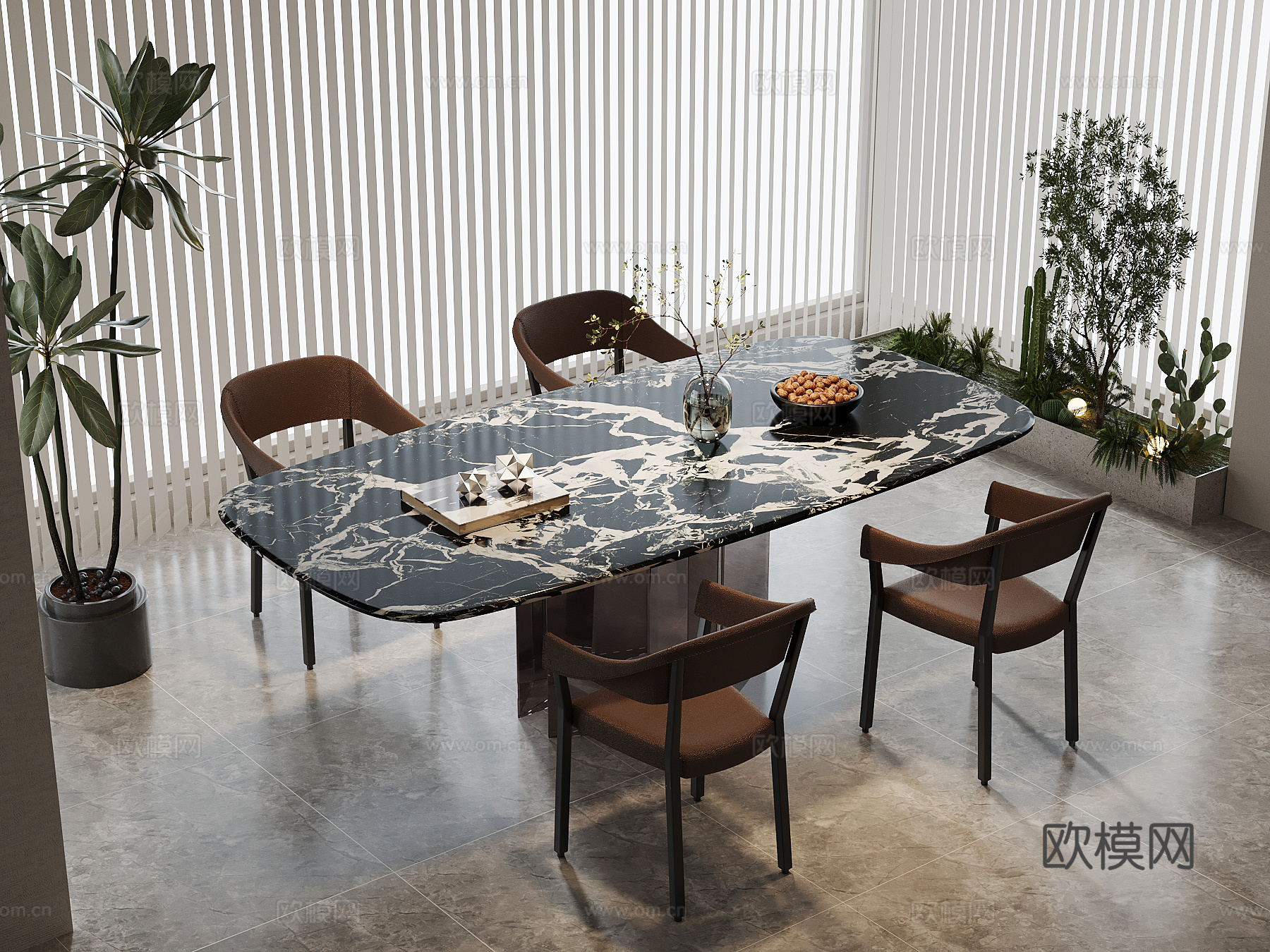 现代意式餐桌椅 意式极简餐桌su模型