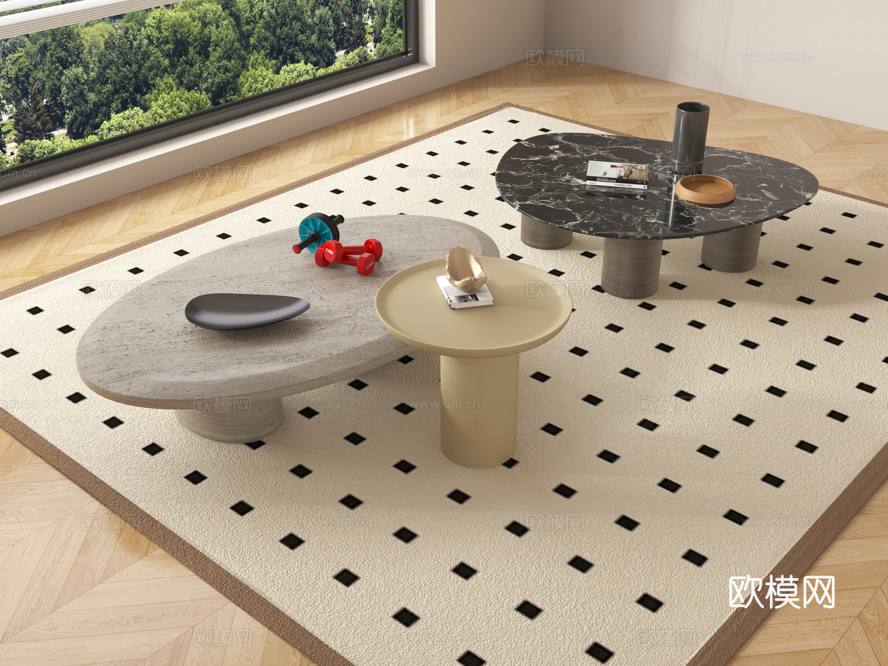 中古风茶几组合 字母几 摆件su模型