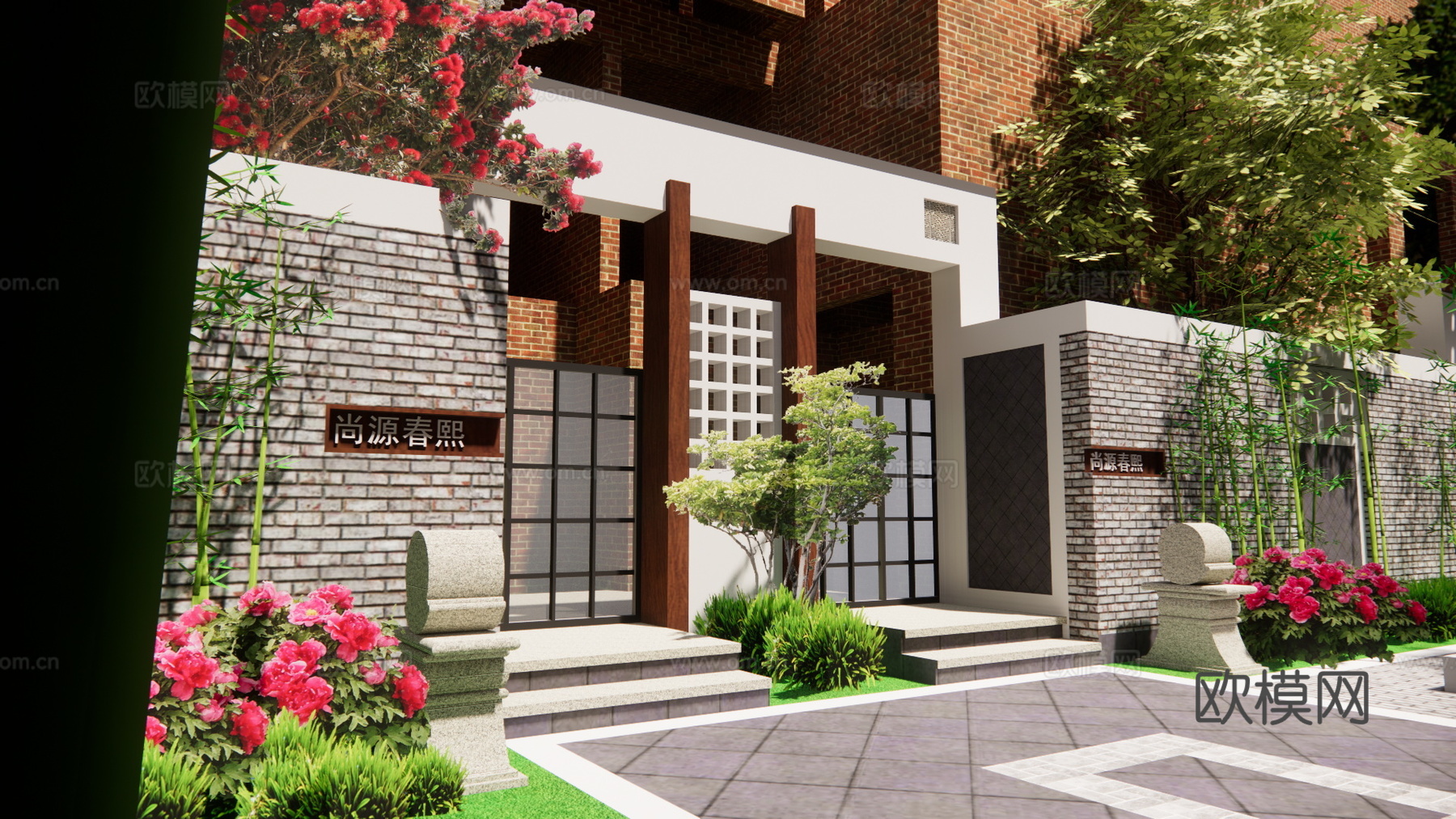 庭院灯 草坪灯 庭院门 微景观 水景su模型