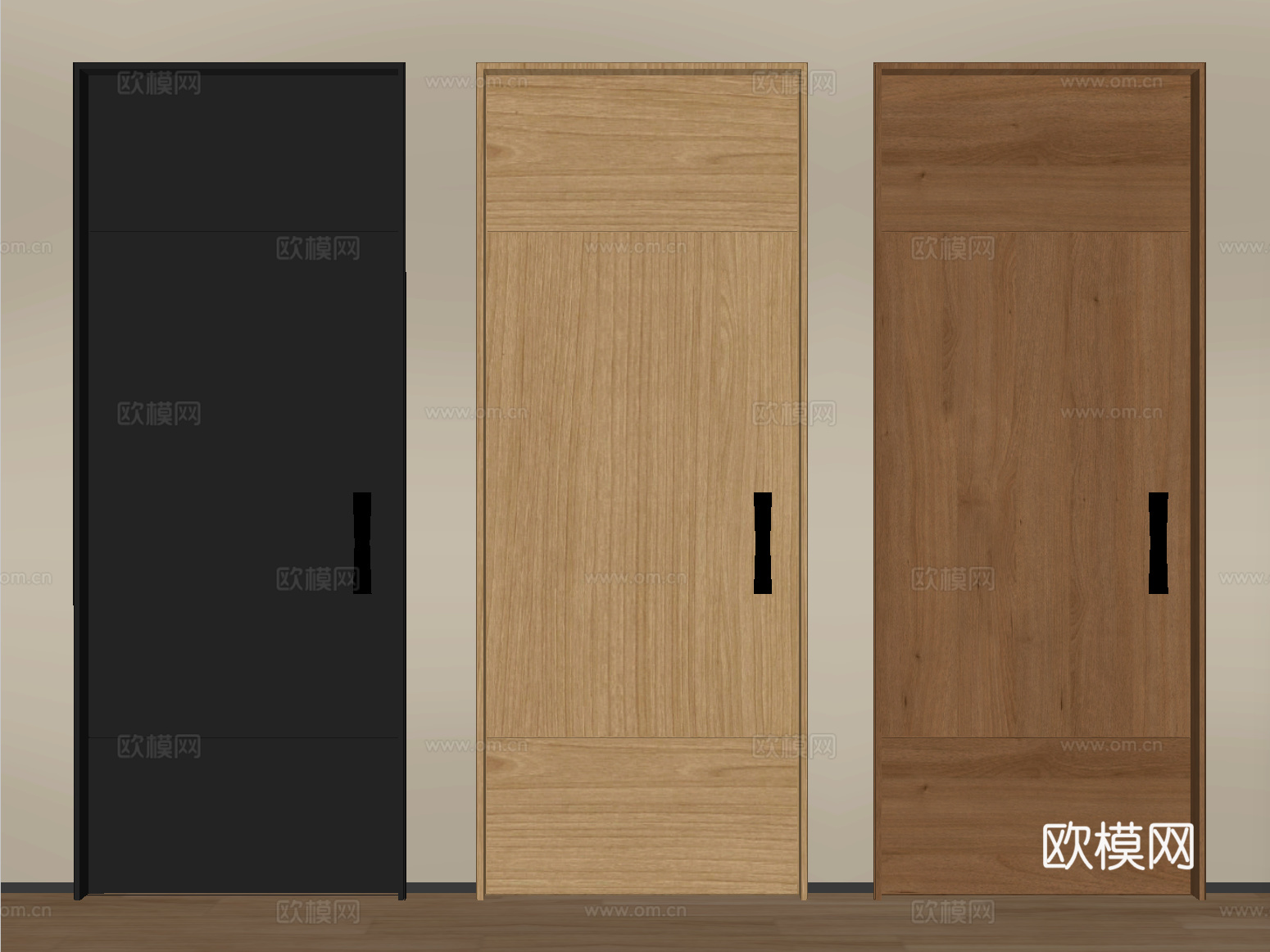 中古风单开门 卧室门 平开门 木门su模型