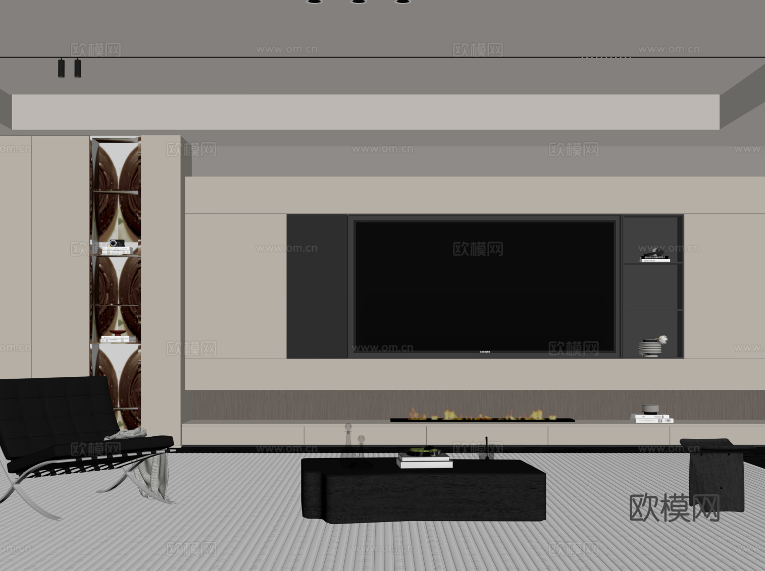 意式客厅 电视背景墙su模型