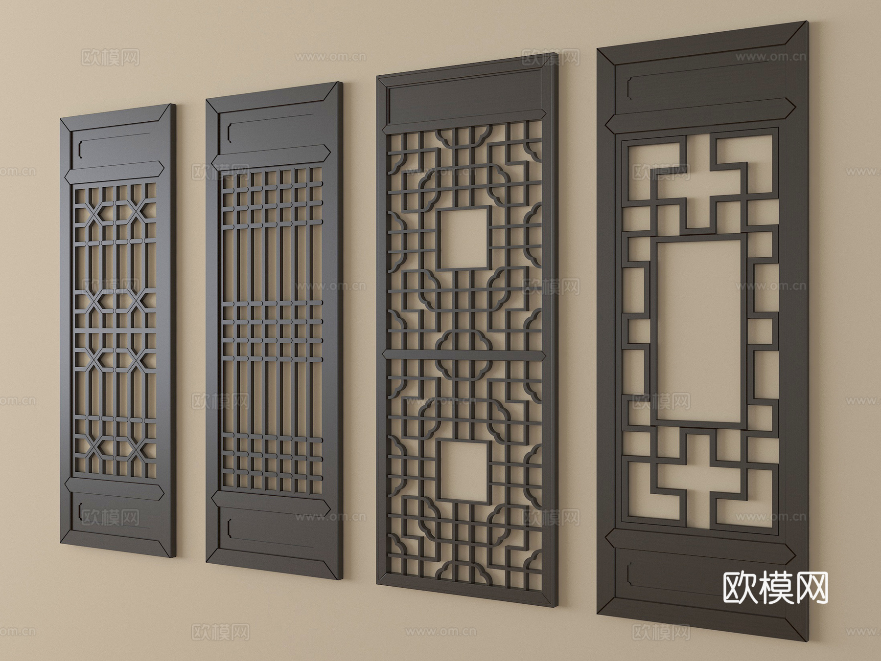 新中式仿古窗 花窗 雕花窗户 花格木窗su模型