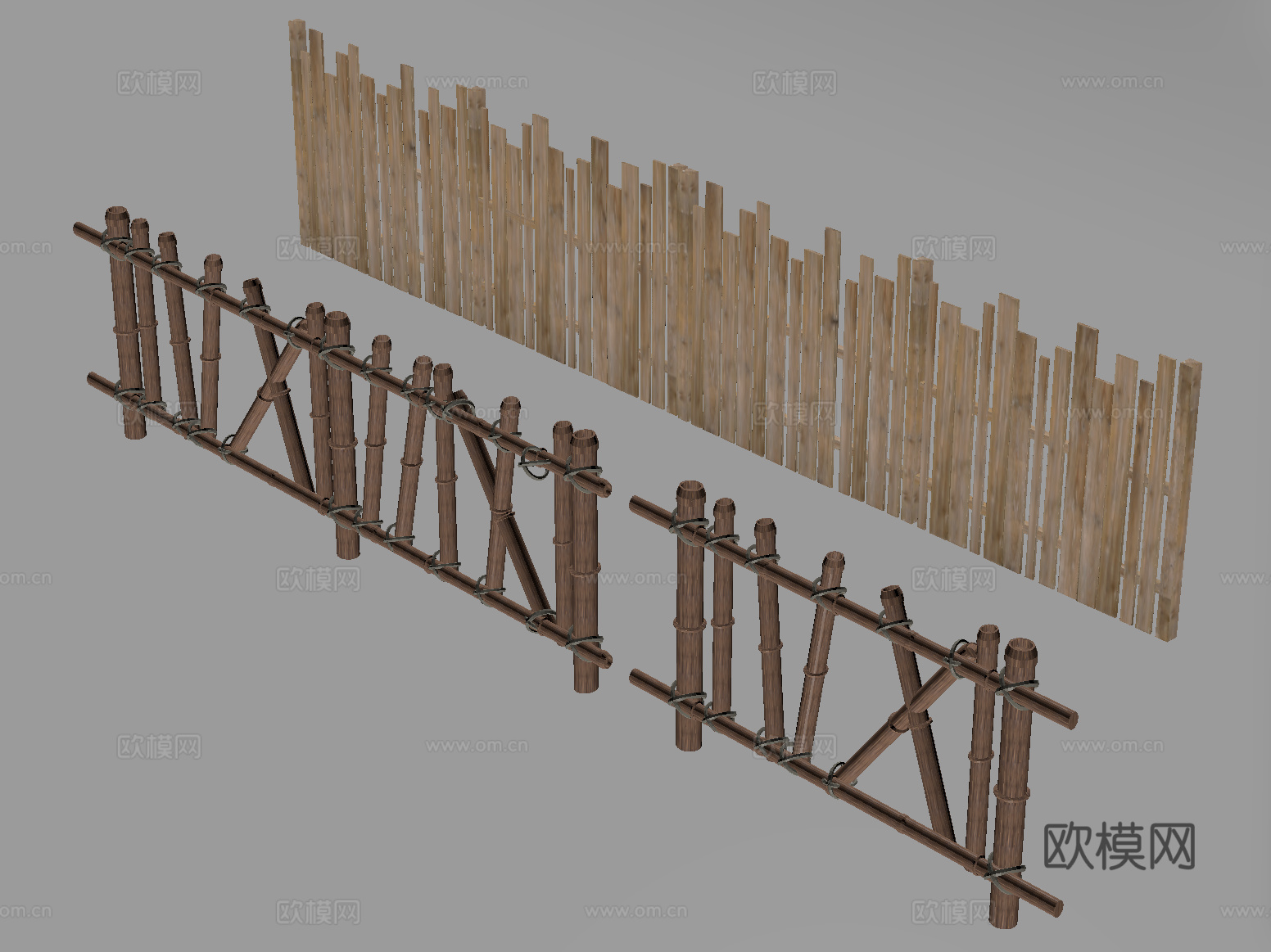 新中式栅栏 围栏护栏 木栅栏 篱笆围墙su模型