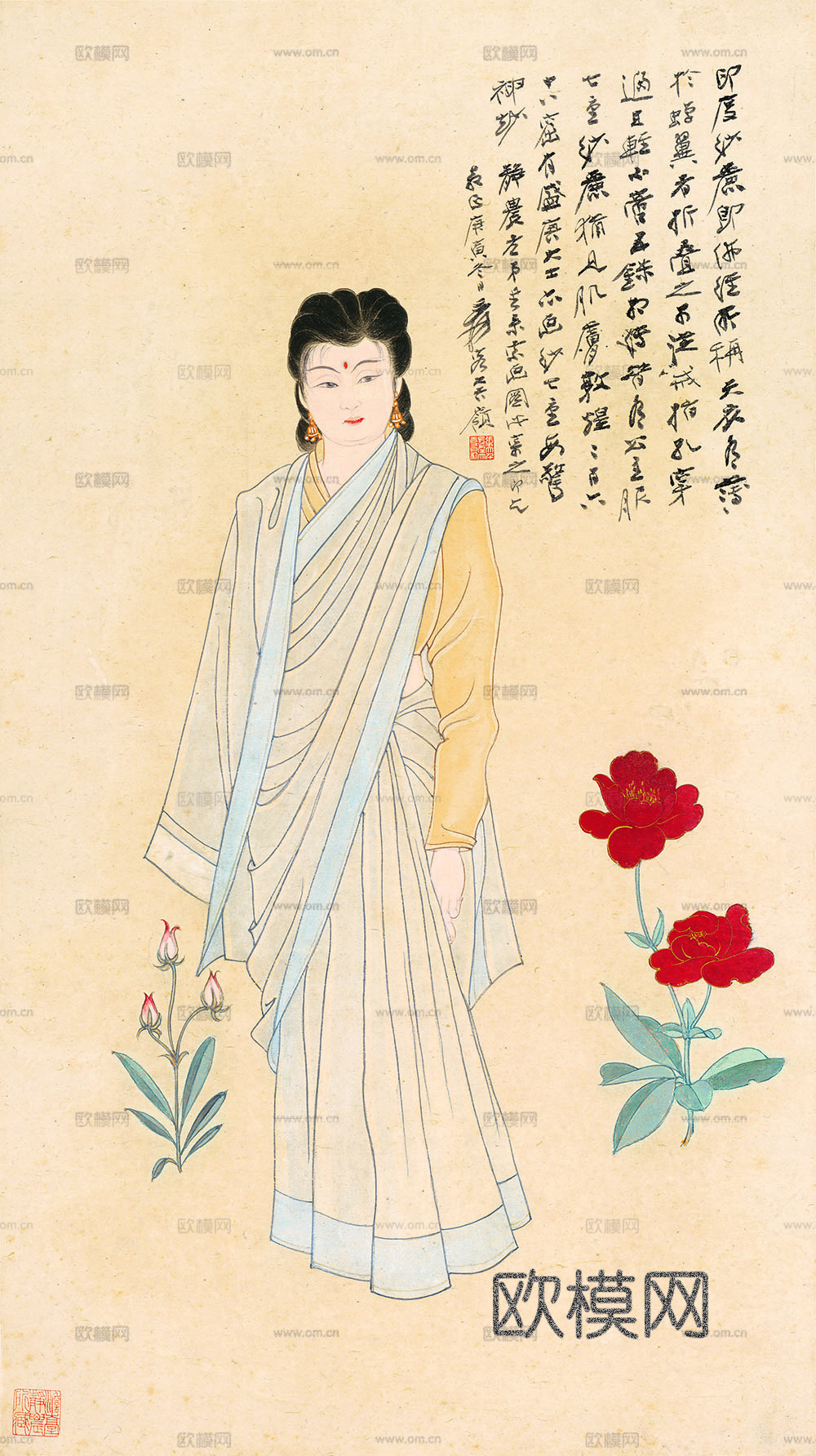 张大千绘画作品，中国近现代水墨画，写意水墨画仕女图 (2)