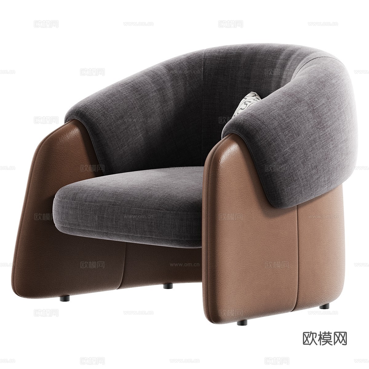 现代意式布艺皮革扶手椅3d模型下载（渲染图3）