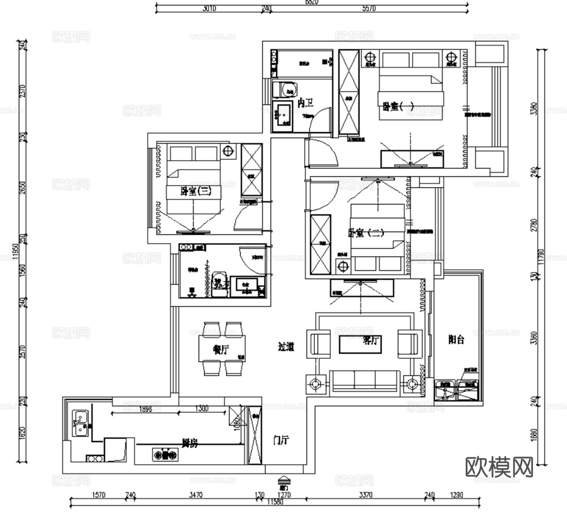 10套美式古典风格住宅样板间别墅大平层CAD施工图附效果图实cad施工图
