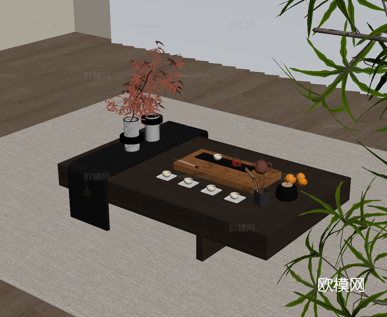 新中式茶几su模型
