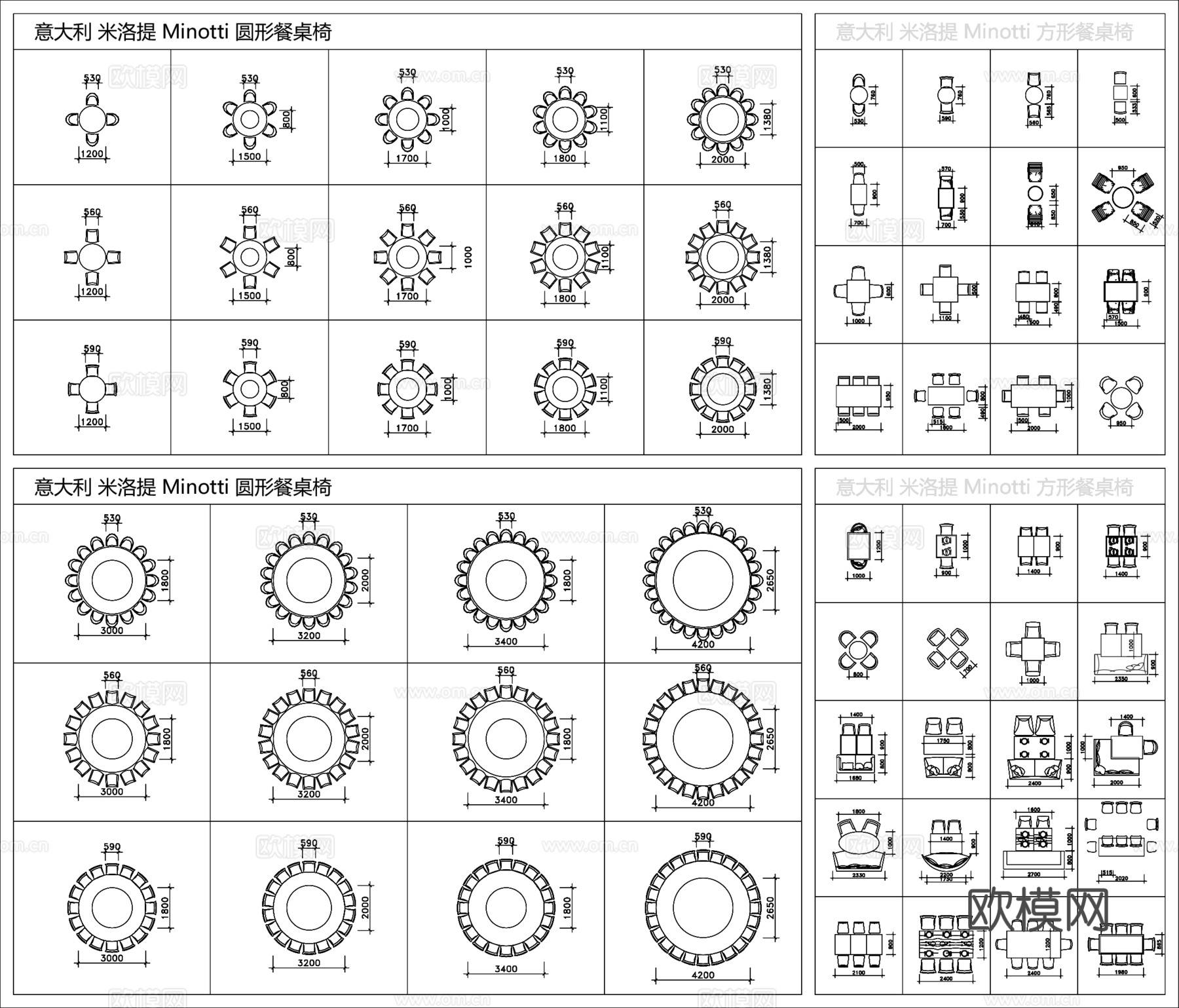 现代餐厅桌椅cad施工图