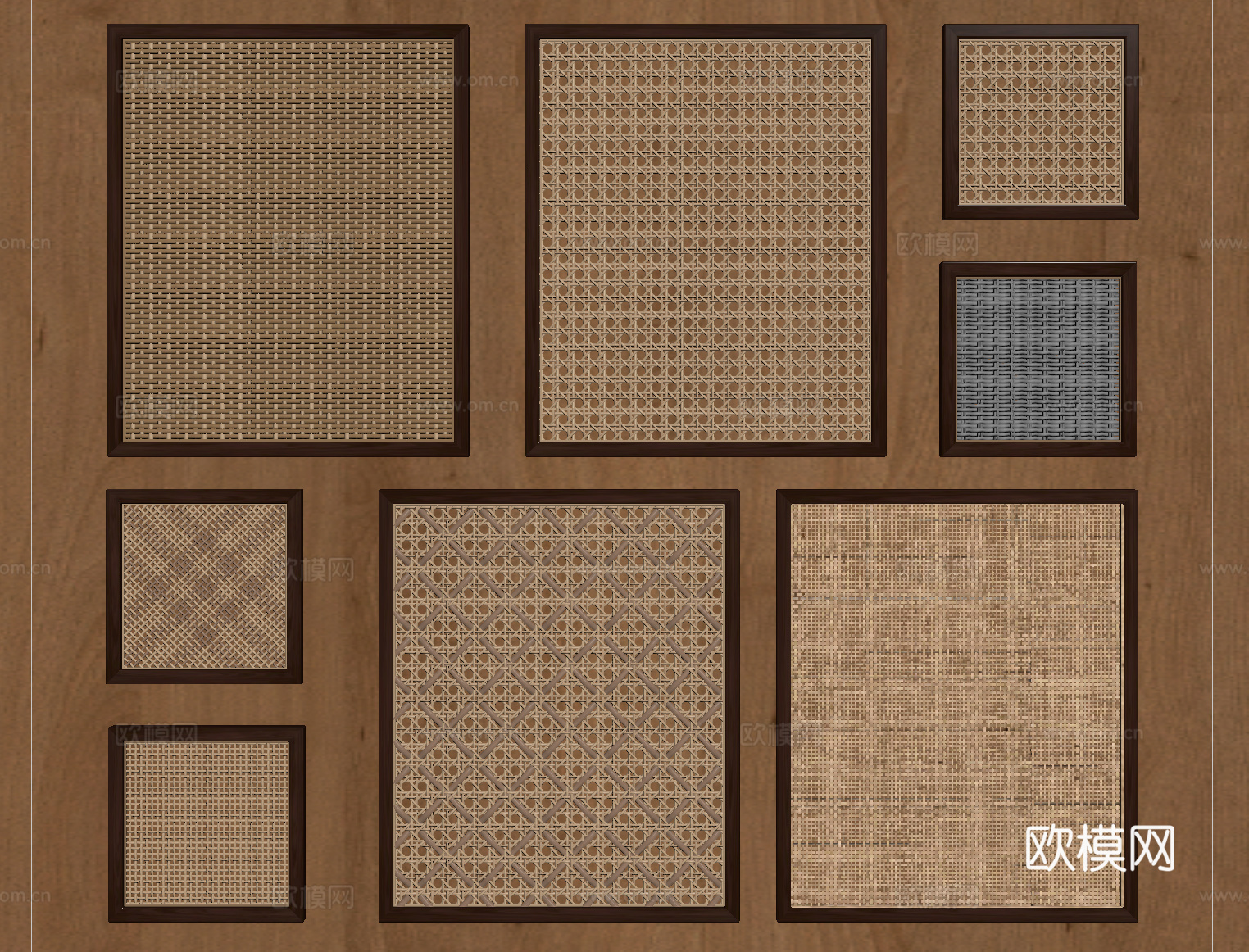 现代藤编装饰板 竹编隔断 镂空屏风 建筑材料su模型