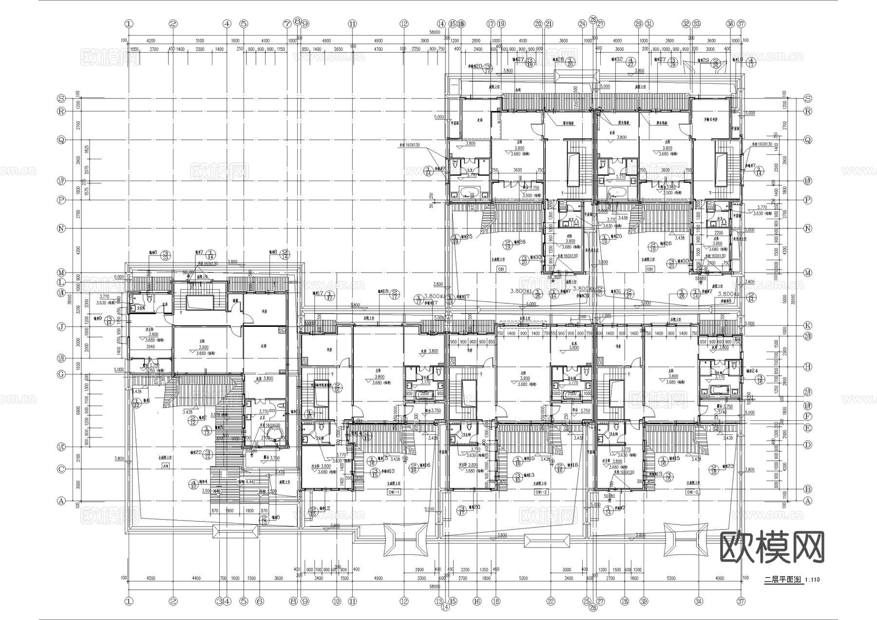 绿城苏州桃花源民宿建筑施工图cad施工图