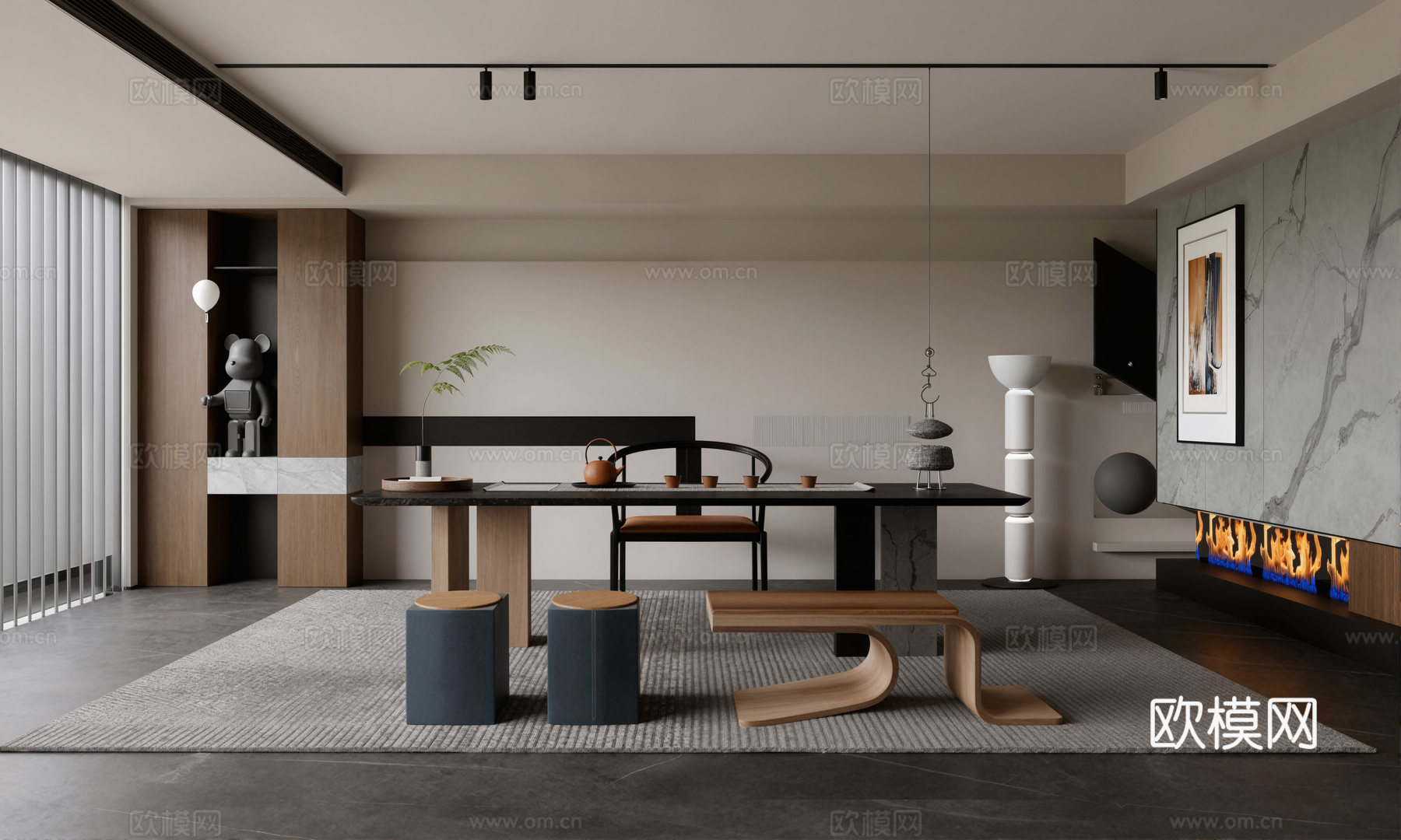 现代家居茶室su模型