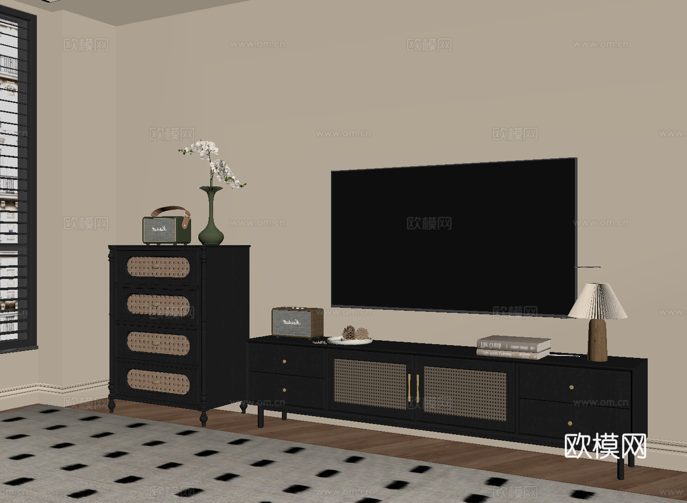 中古风电视柜su模型