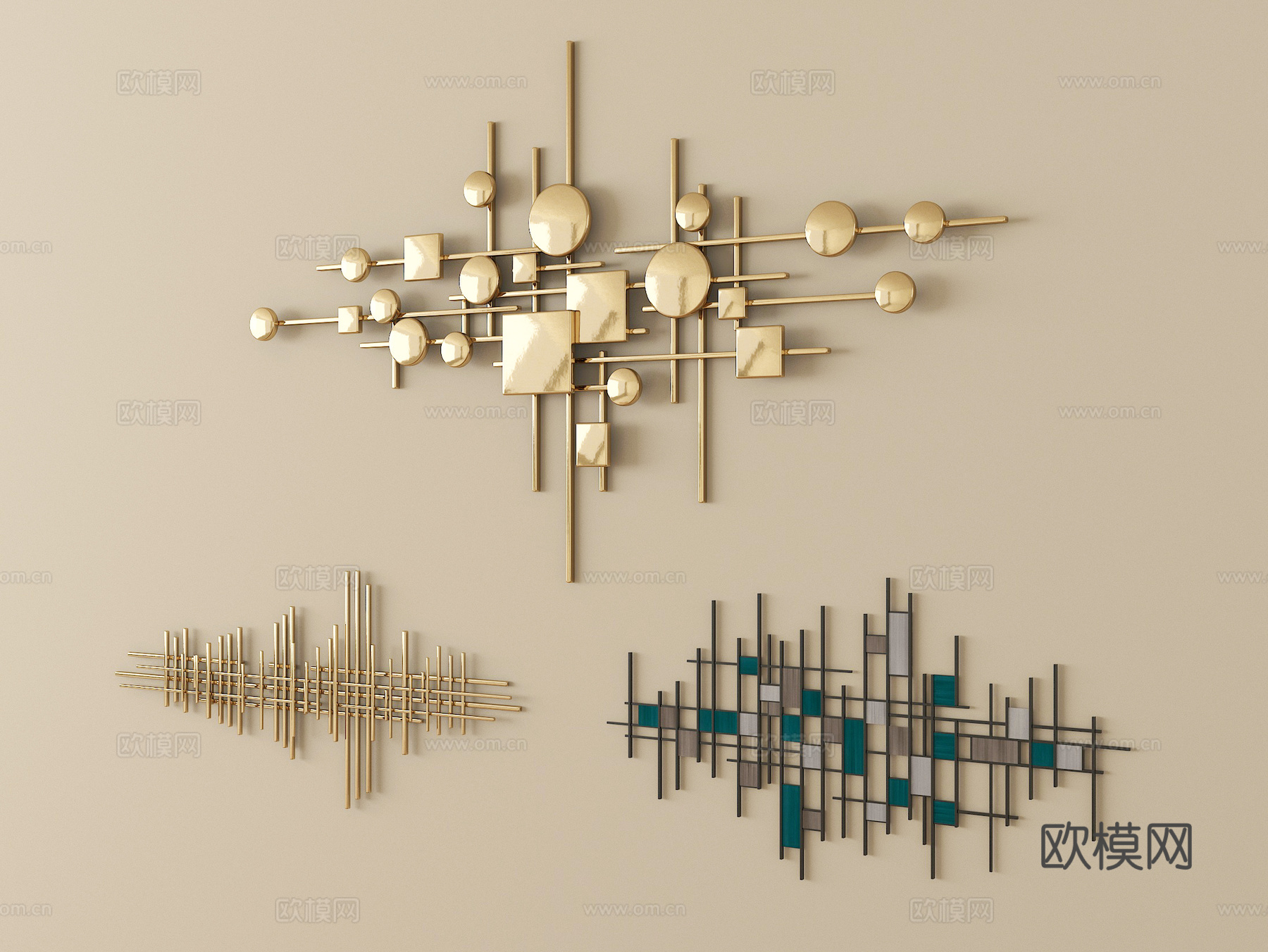 现代轻奢墙饰组合  立体墙饰su模型su模型