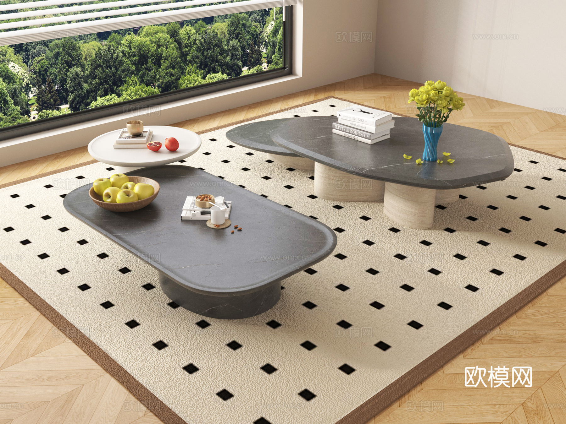 现代茶几组合 字母几 摆件su模型