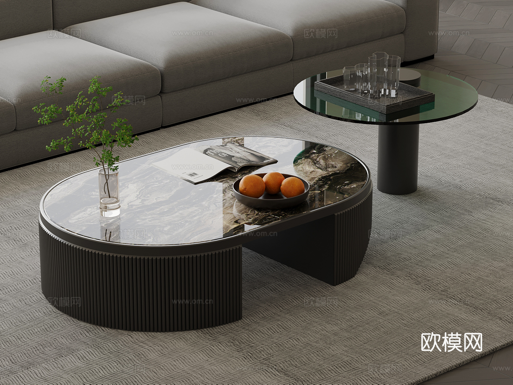 现代意式茶几 子母组合茶几su模型