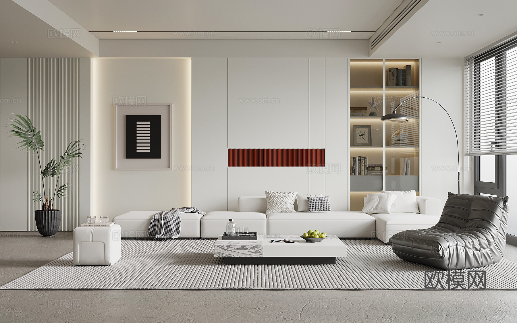 现代极简客厅 背景墙 沙发茶几组合su模型